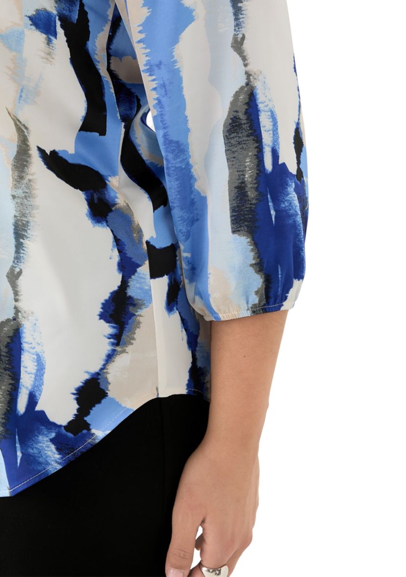 Plus Size 3/4 V-Neck Printed Satin Tunic 