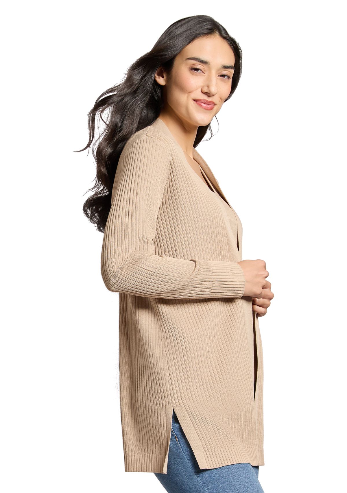 Womens Long Sleeve Cardigan with Side Slits