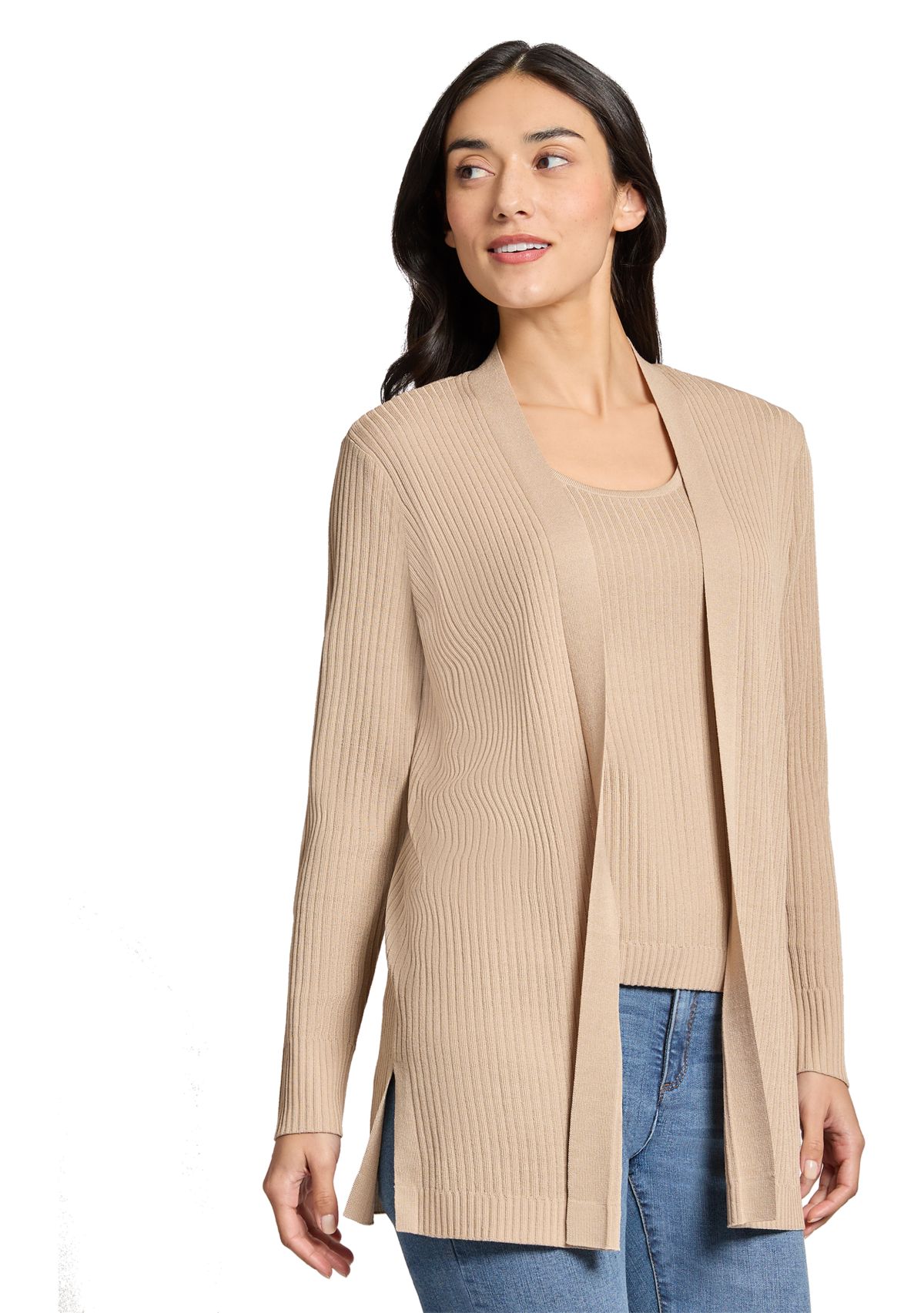 Womens Long Sleeve Cardigan with Side Slits