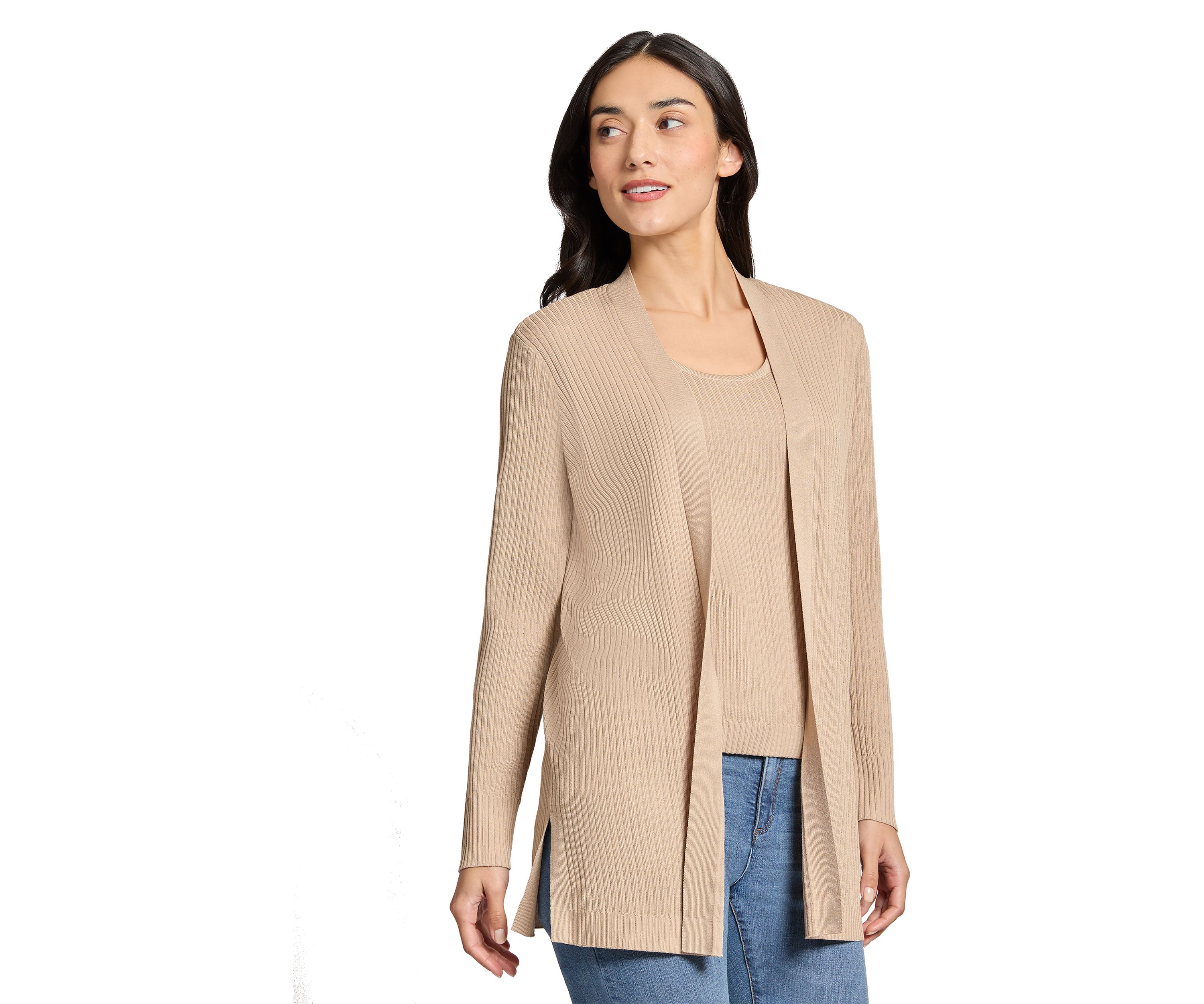 Womens Long Sleeve Cardigan with Side Slits