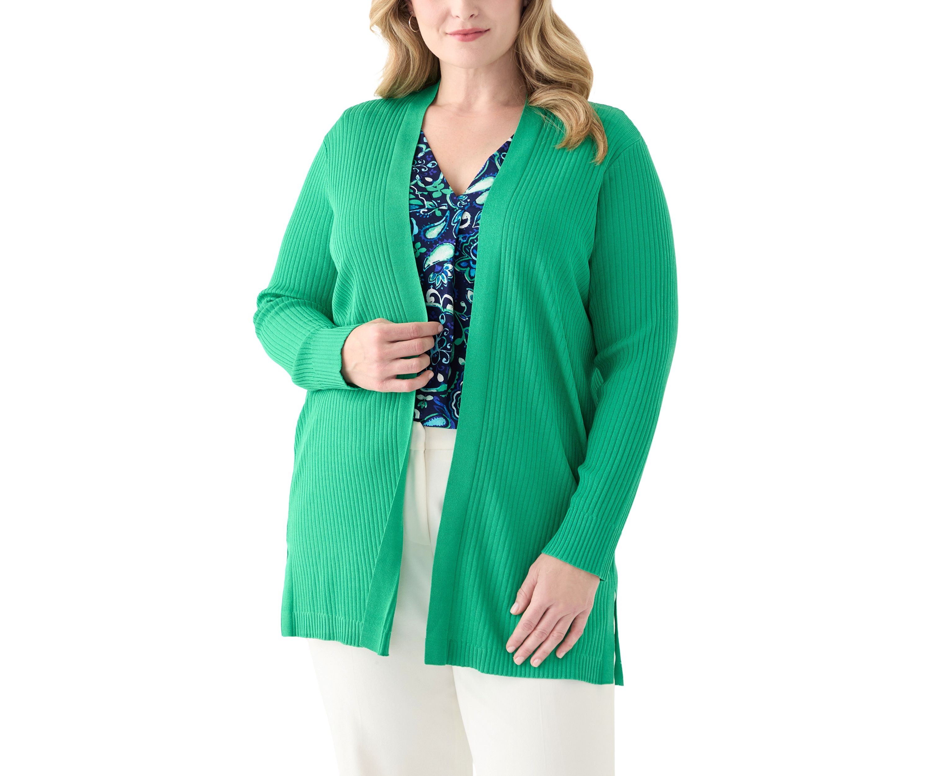 Plus Size Long Sleeve Cardigan with Side Slits