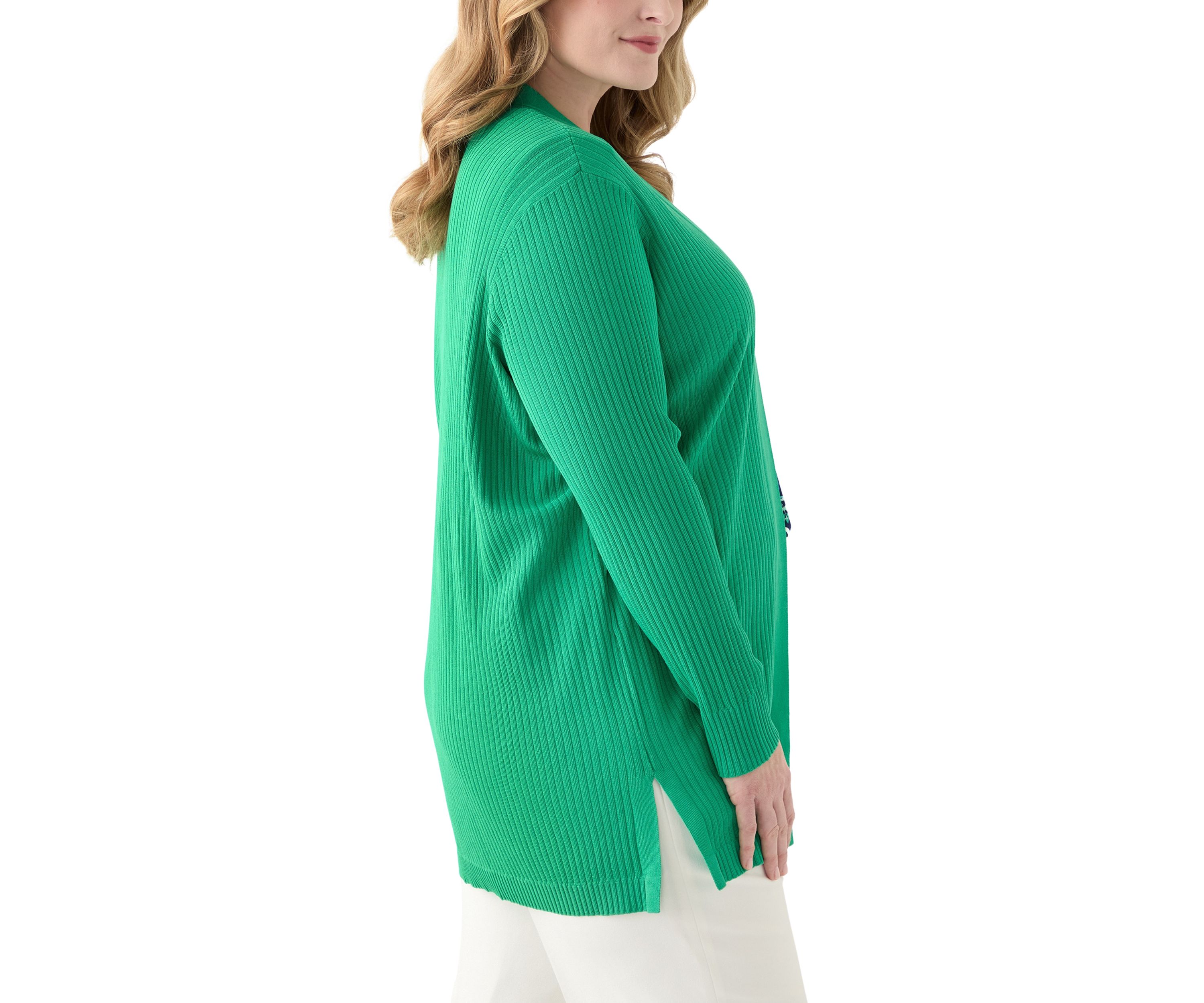 Plus Size Long Sleeve Cardigan with Side Slits