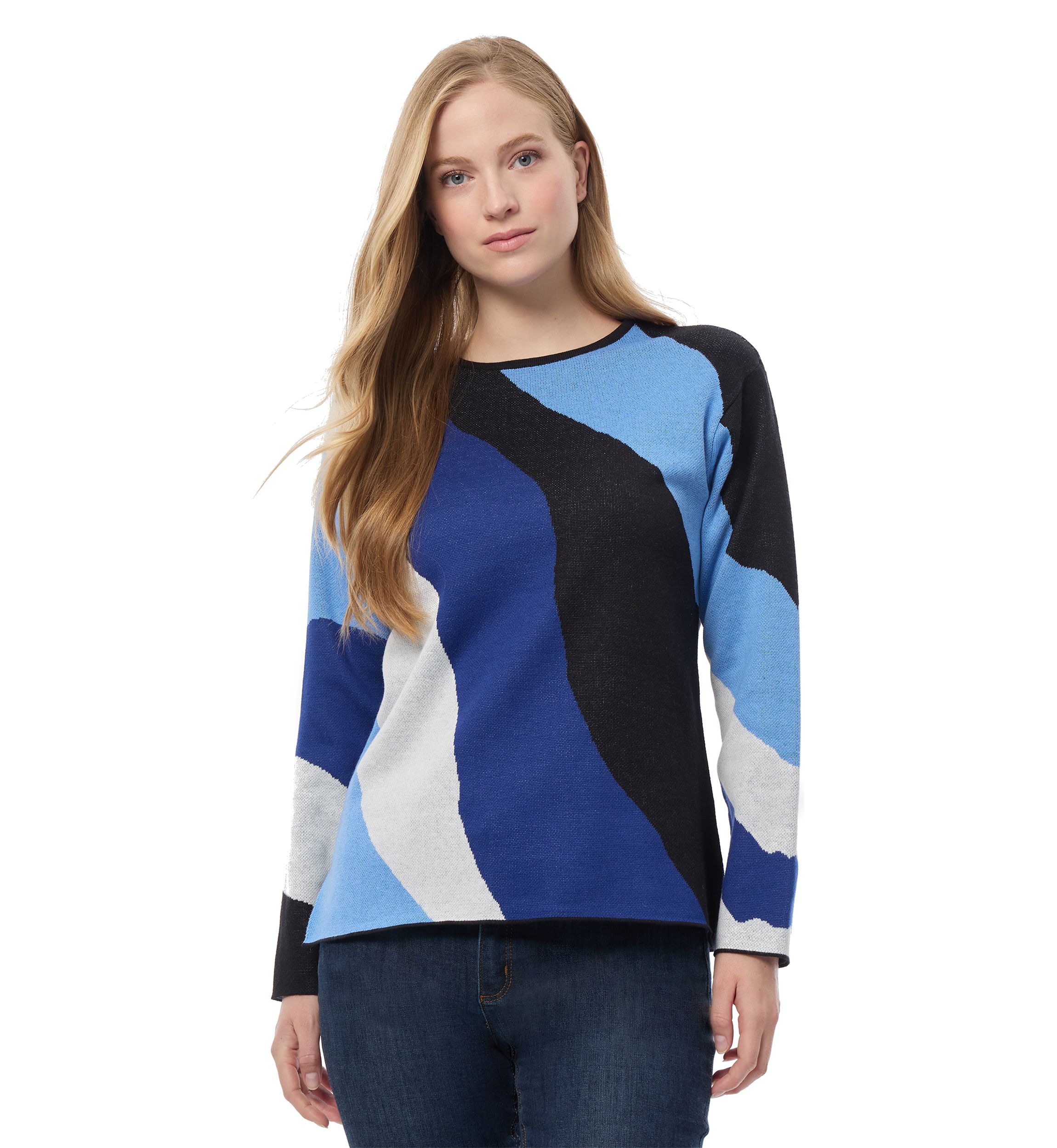 Womens Color Blocked Boat Neck Sweater