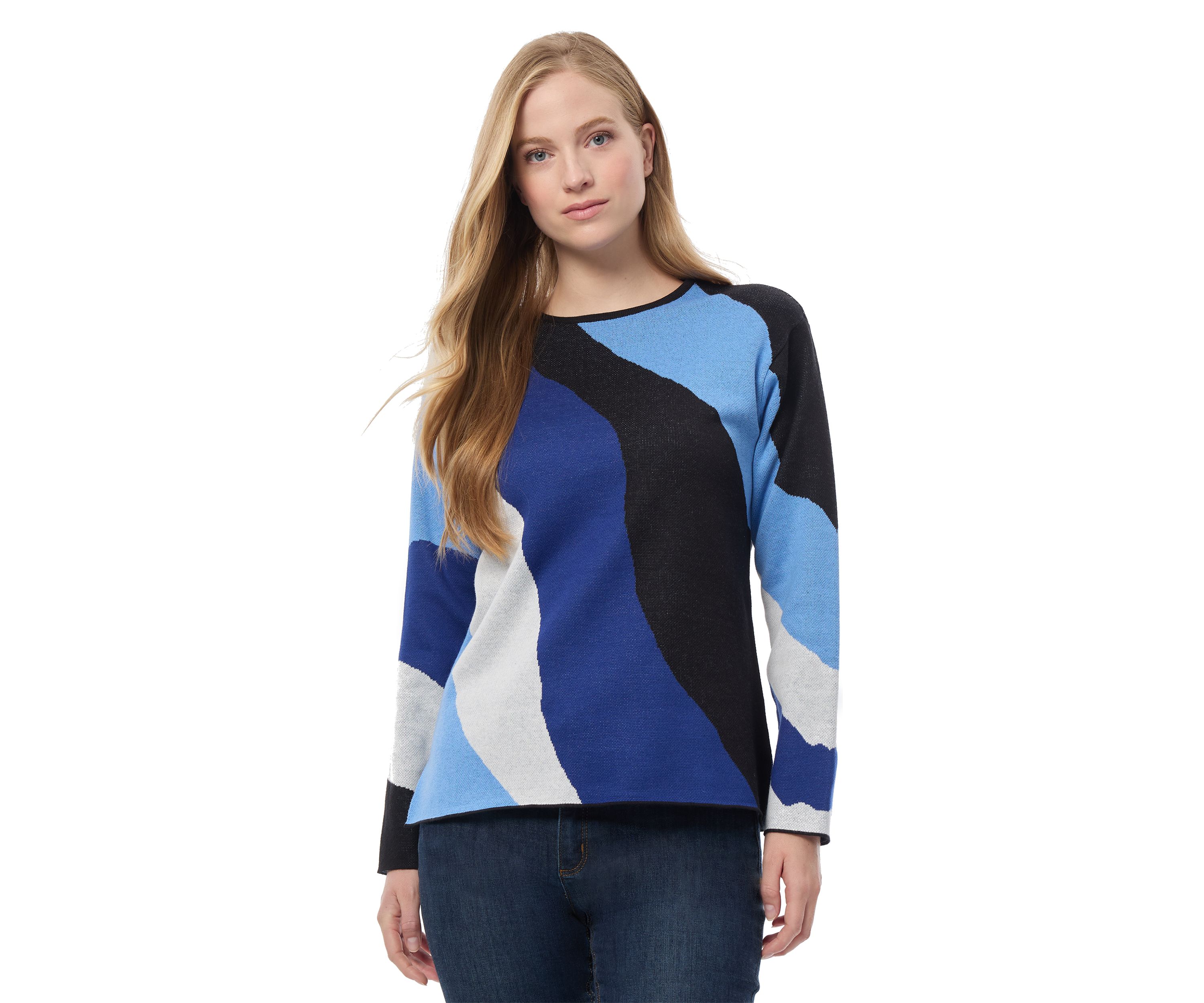 Womens Color Blocked Boat Neck Sweater