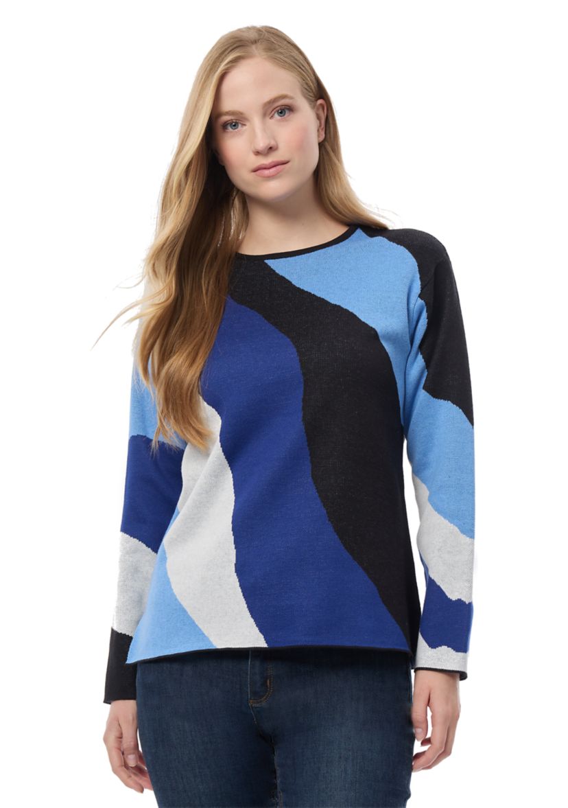 Womens Color Blocked Boat Neck Sweater