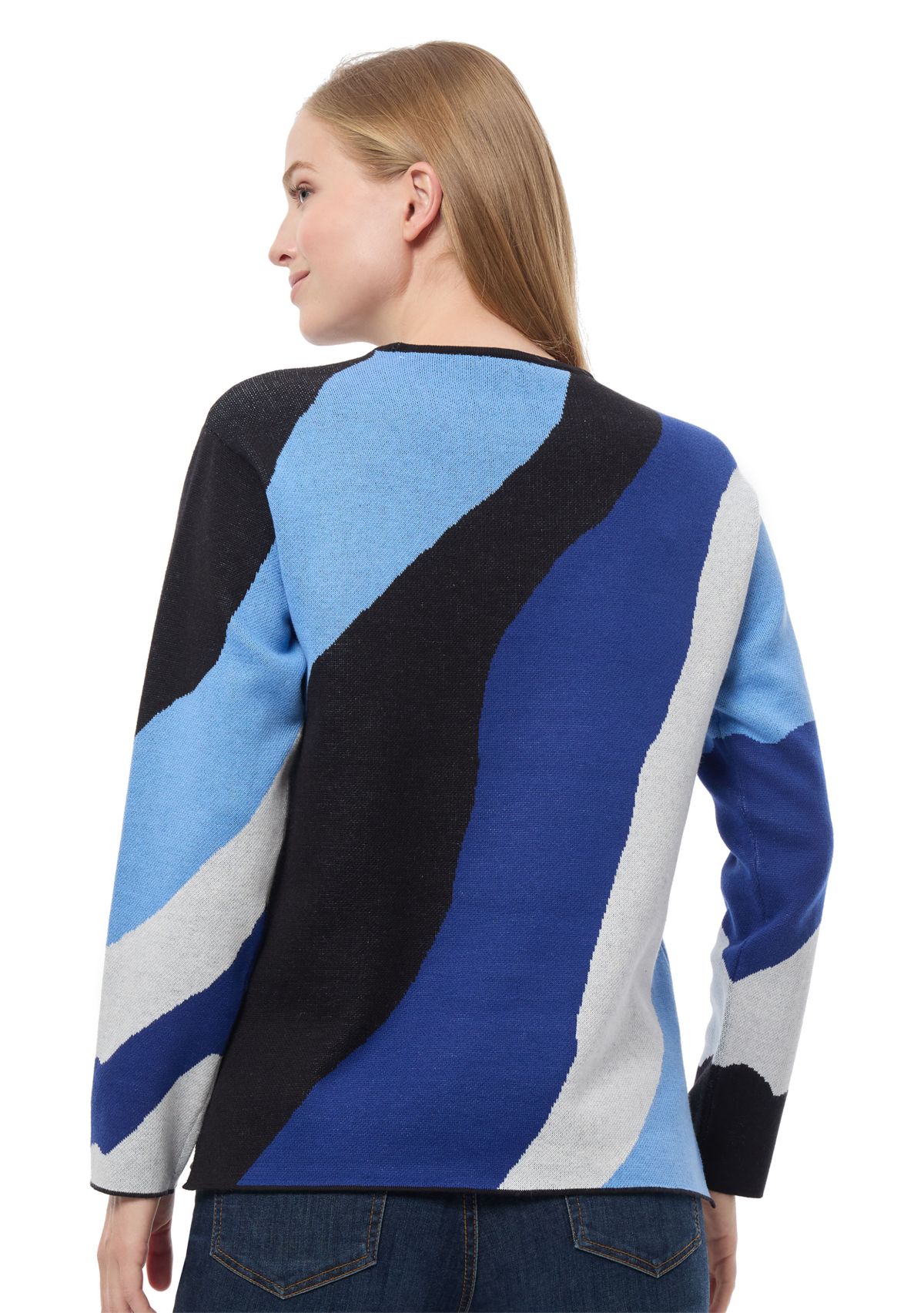 Womens Color Blocked Boat Neck Sweater