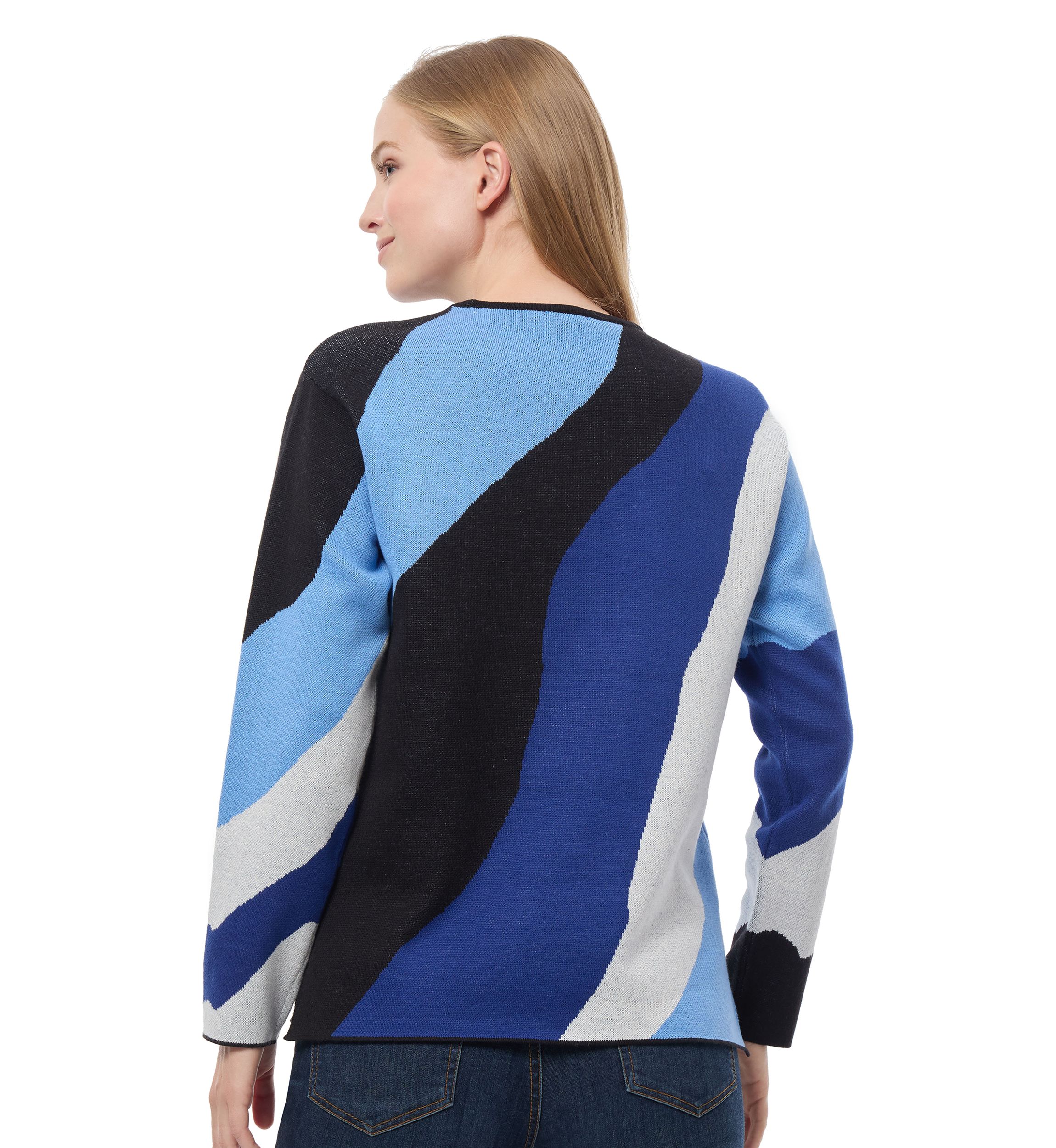 Womens Color Blocked Boat Neck Sweater