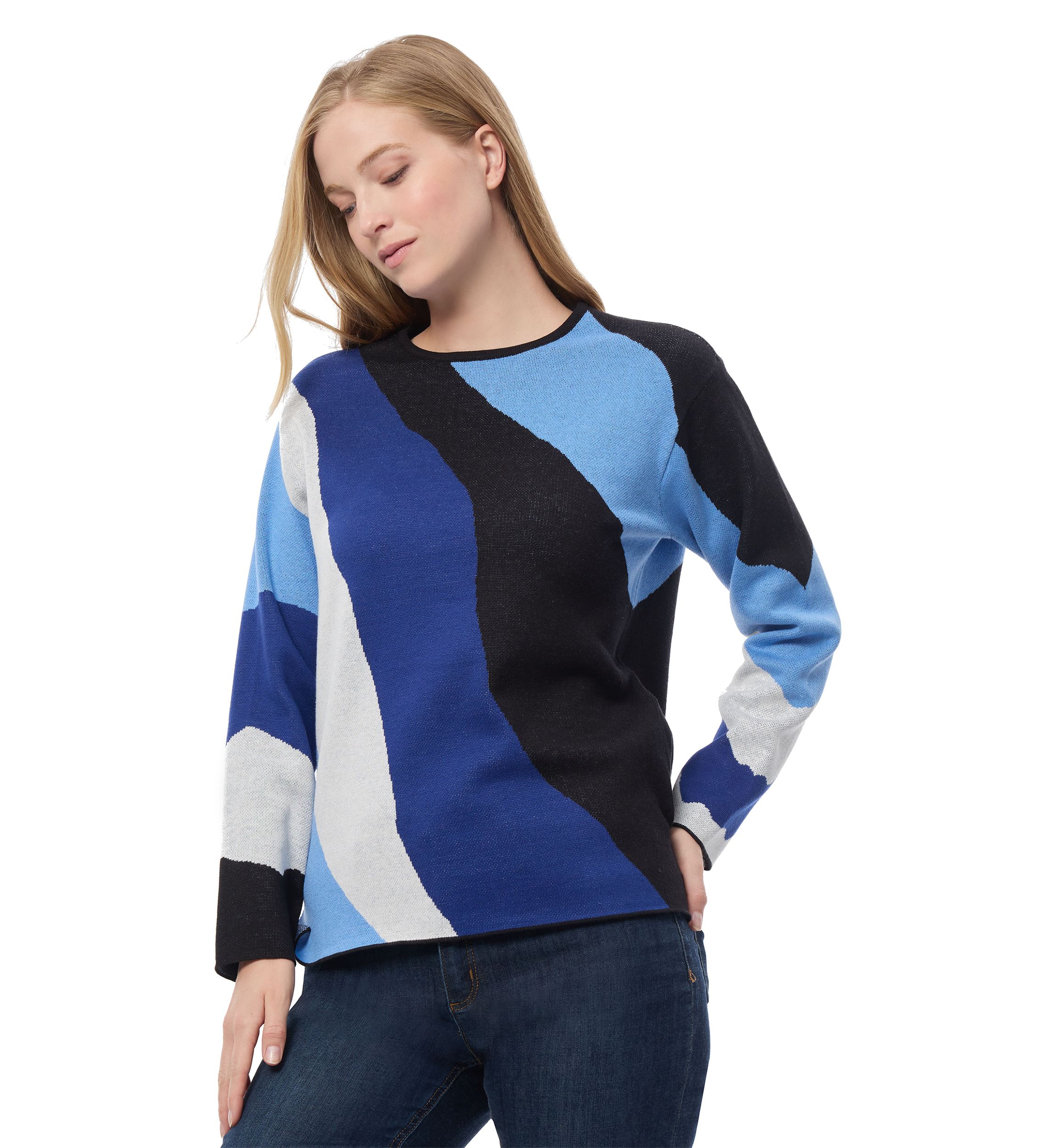 Womens Color Blocked Boat Neck Sweater