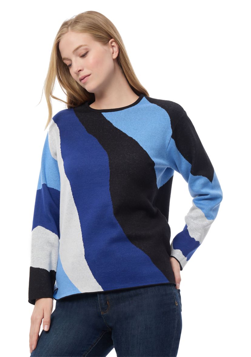 Womens Color Blocked Boat Neck Sweater