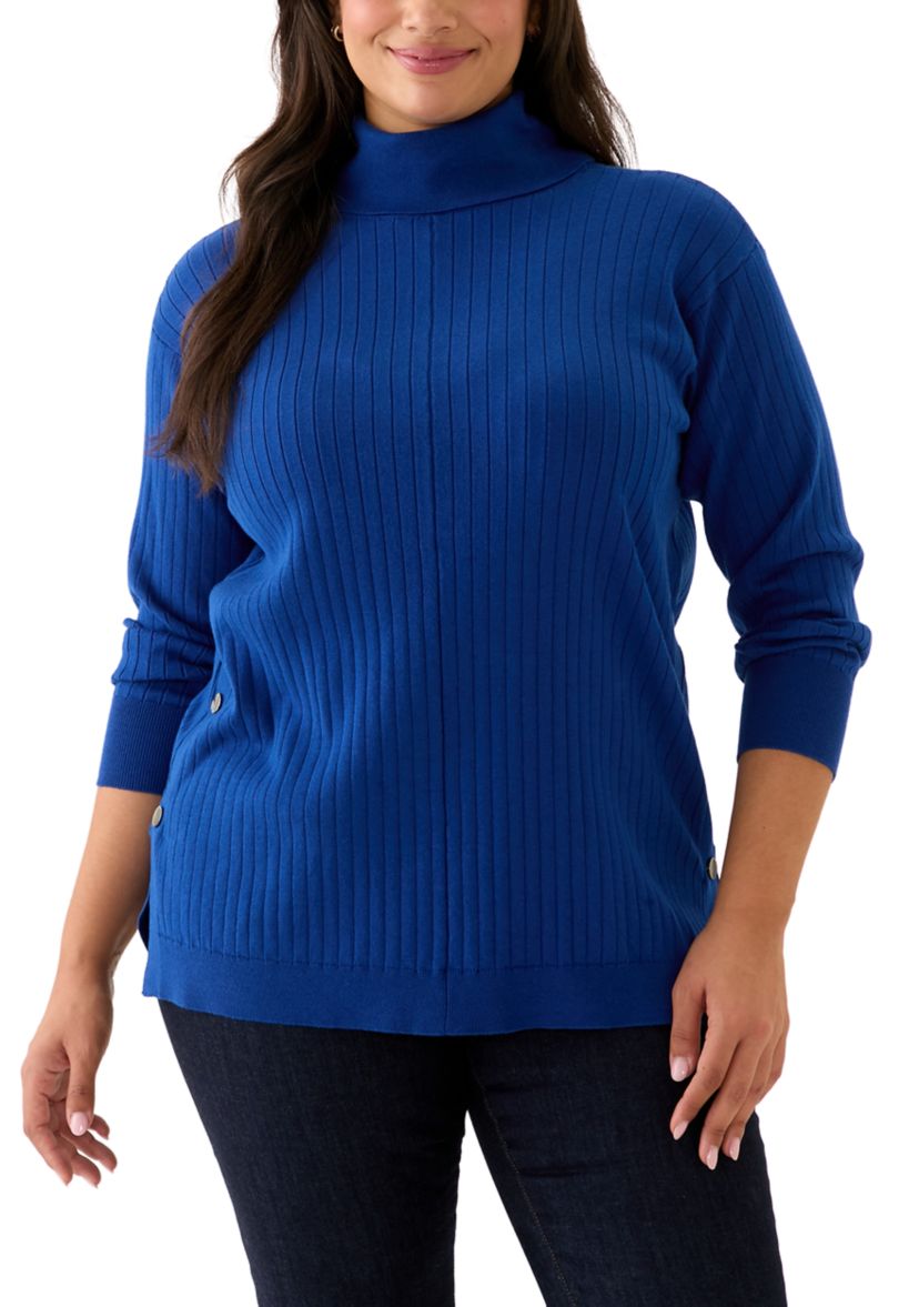 Plus Size Mock Neck Long Sleeve Sweater with Side Placket 