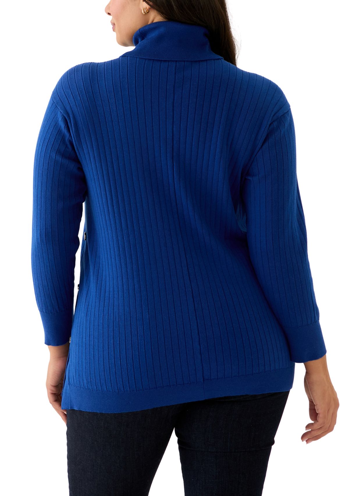 Plus Size Mock Neck Long Sleeve Sweater with Side Placket 