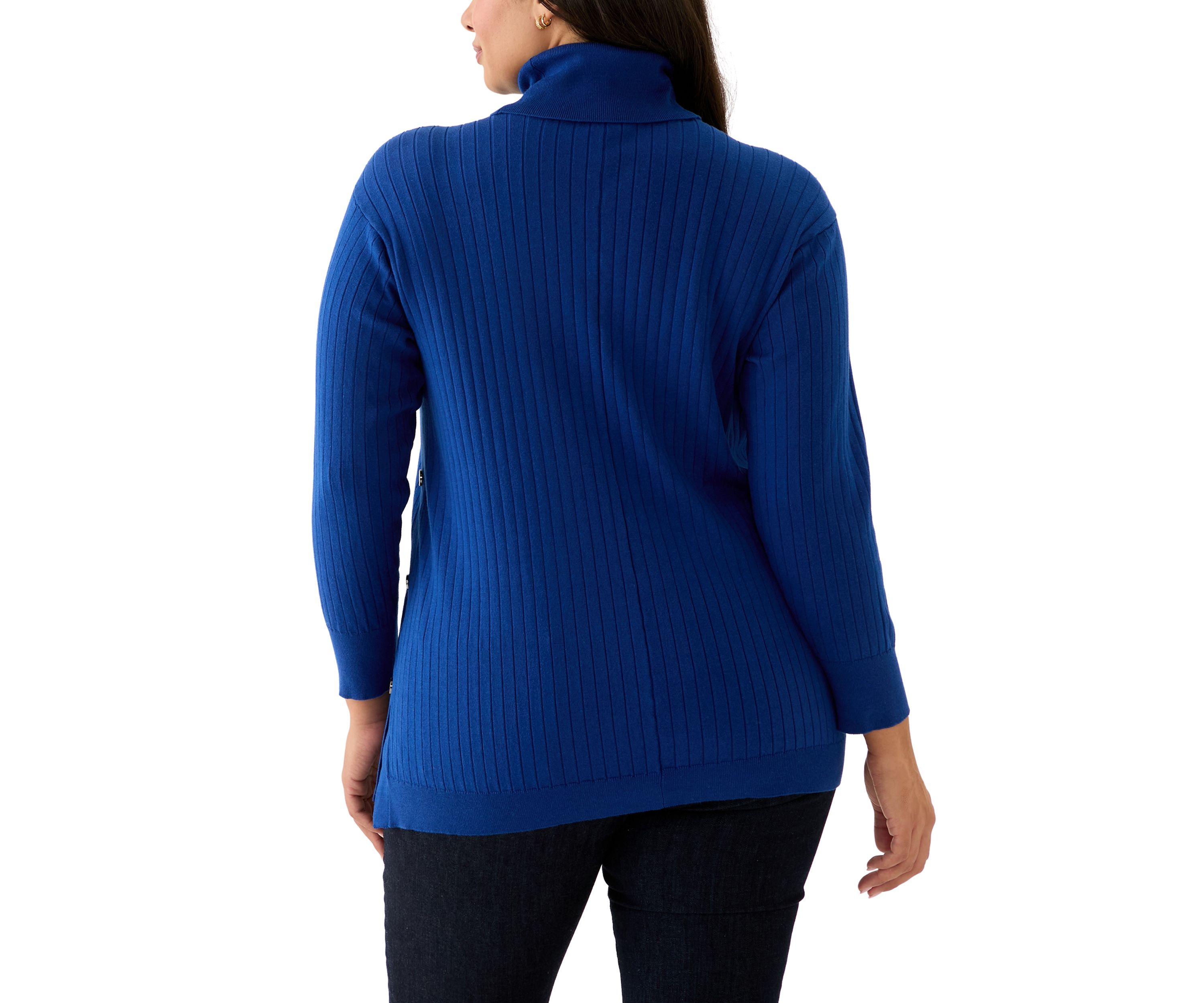 Plus Size Mock Neck Long Sleeve Sweater with Side Placket 