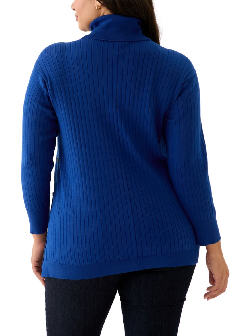 Plus Size Mock Neck Long Sleeve Sweater with Side Placket 