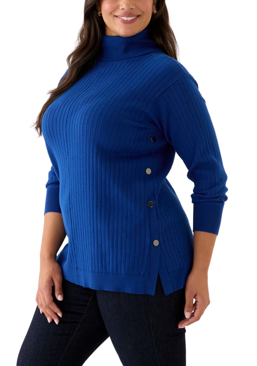 Plus Size Mock Neck Long Sleeve Sweater with Side Placket 
