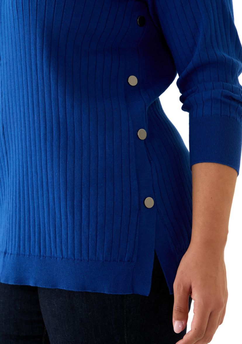 Plus Size Mock Neck Long Sleeve Sweater with Side Placket 