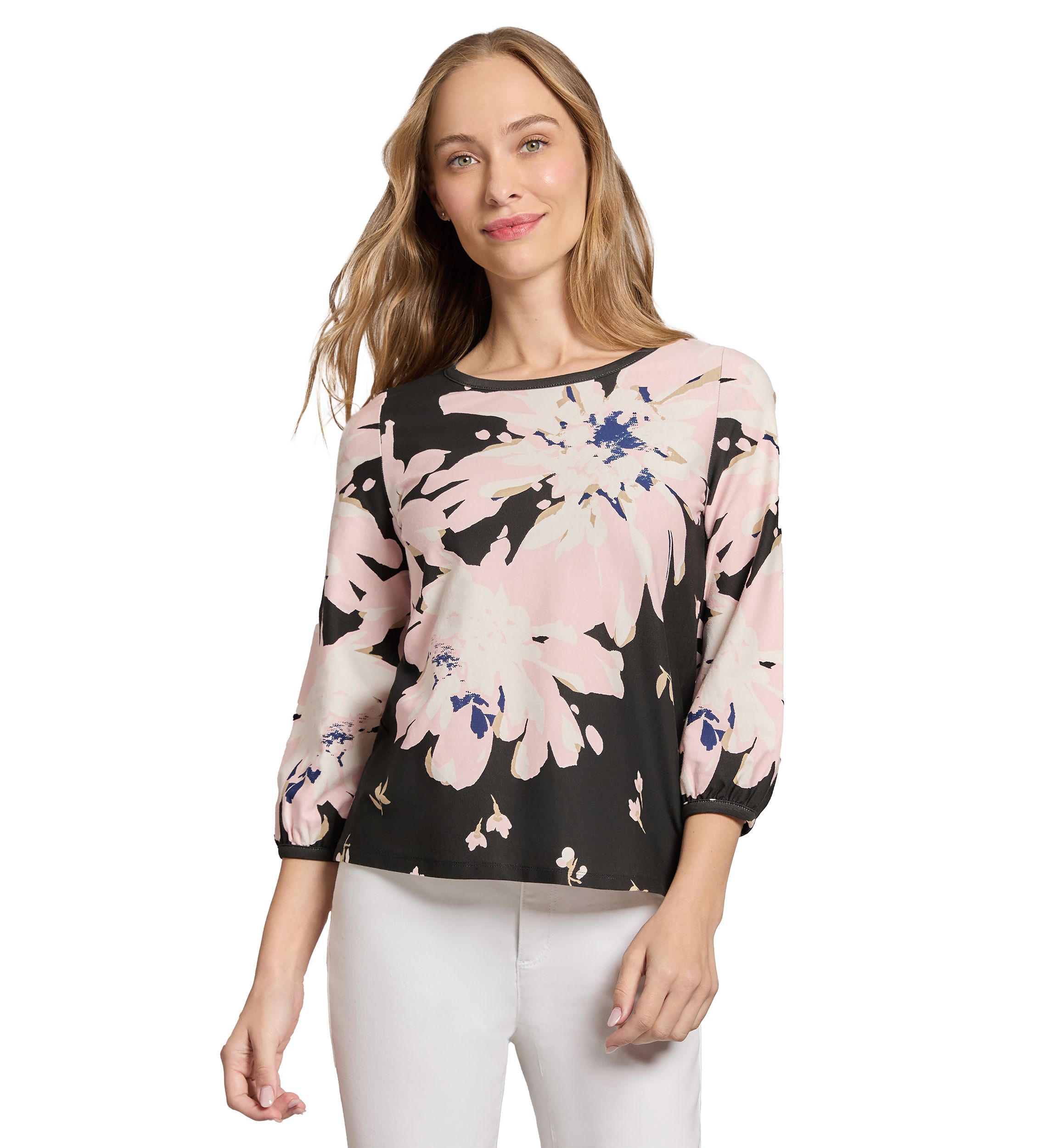 Petite 3/4 Puff Sleeve Printed Top