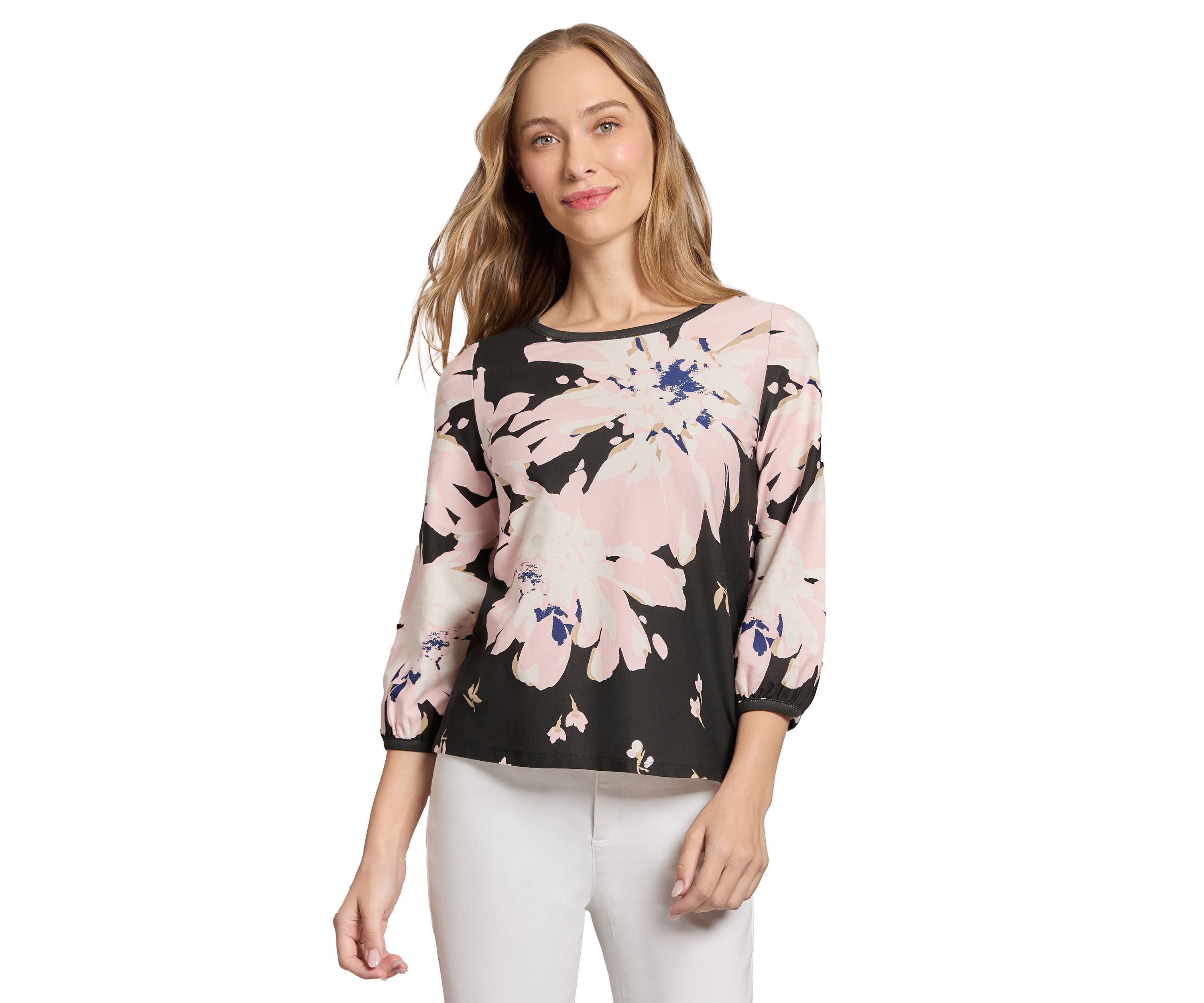 Petite 3/4 Puff Sleeve Printed Top