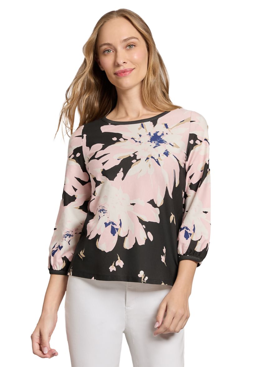 Petite 3/4 Puff Sleeve Printed Top