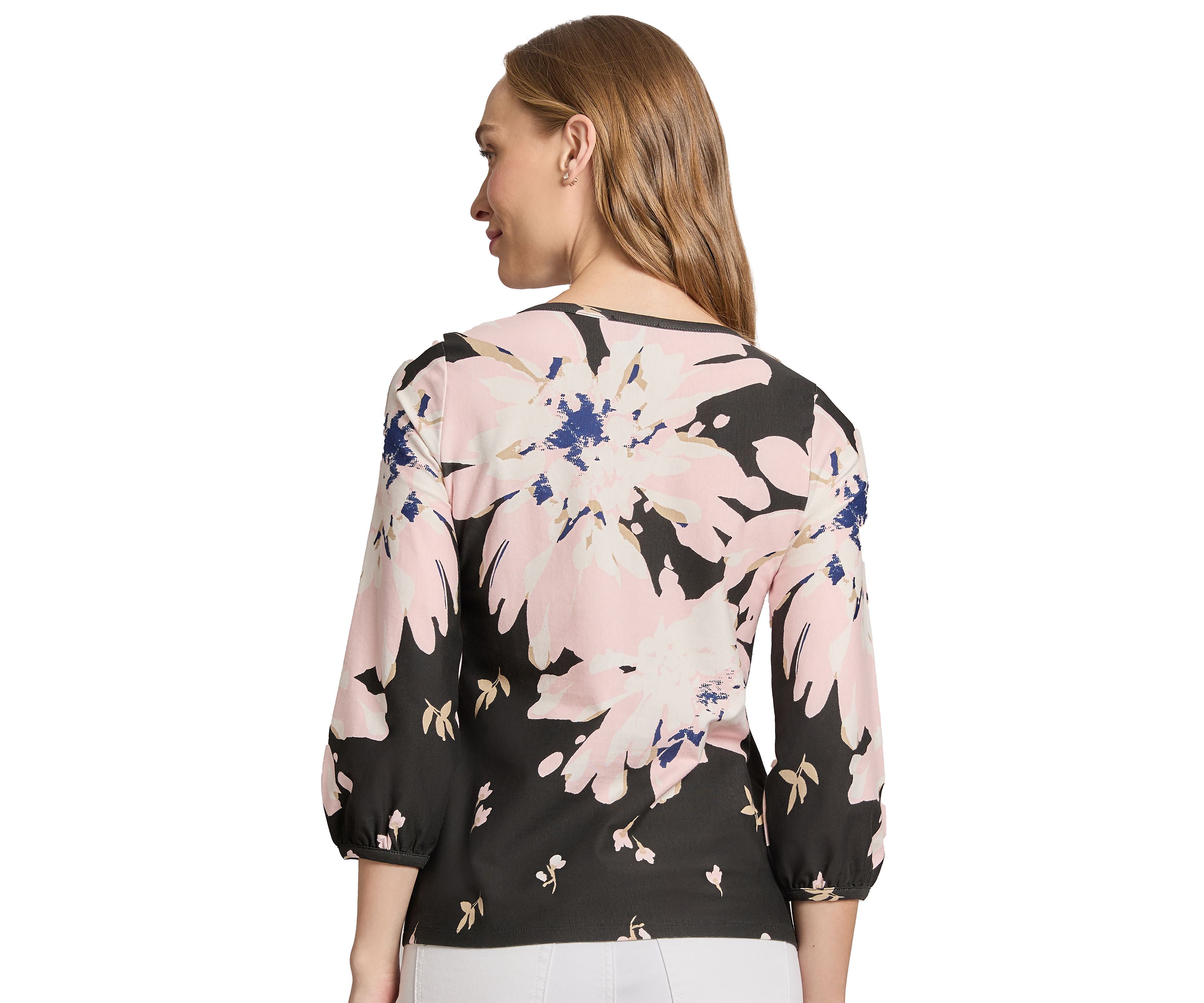 Petite 3/4 Puff Sleeve Printed Top