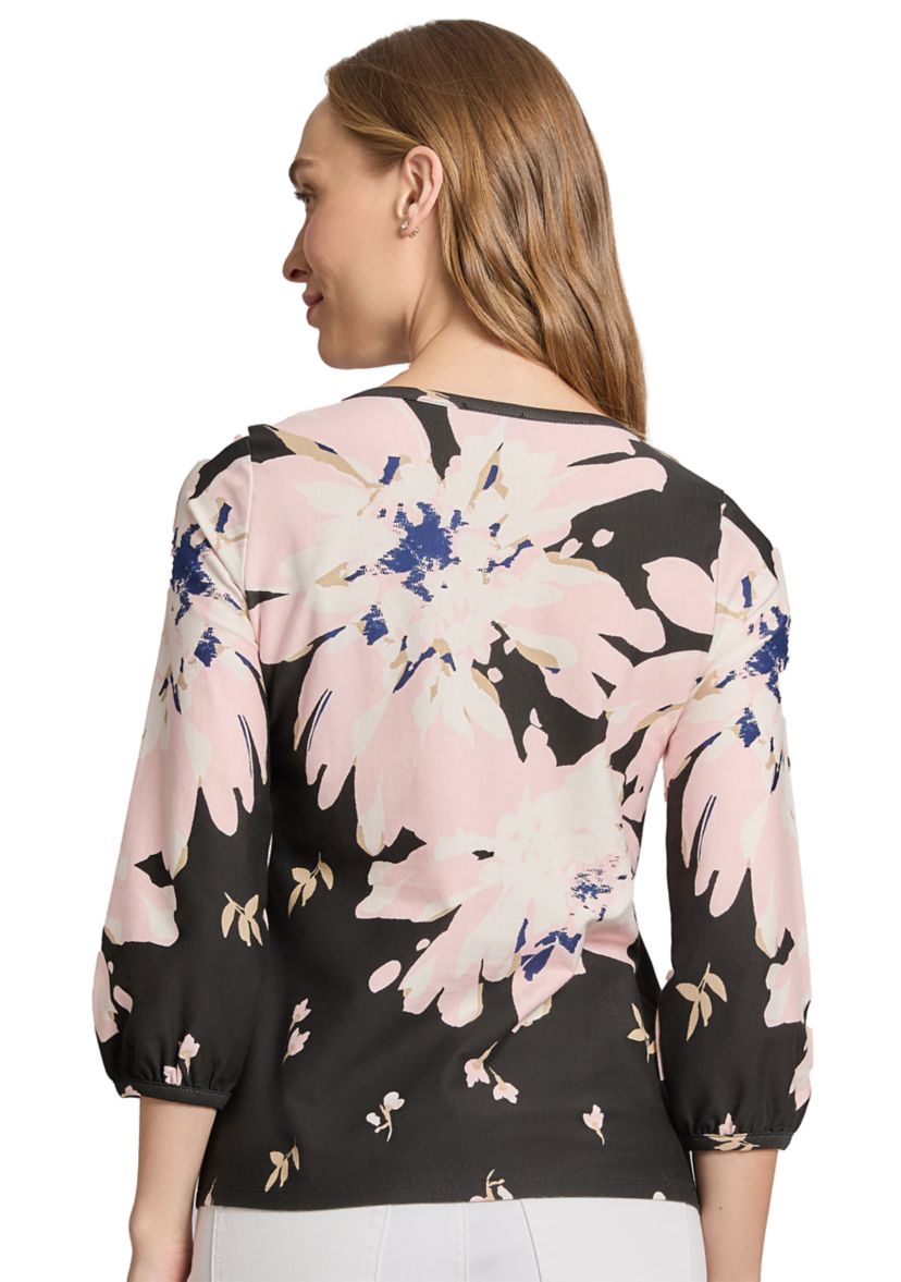 Petite 3/4 Puff Sleeve Printed Top