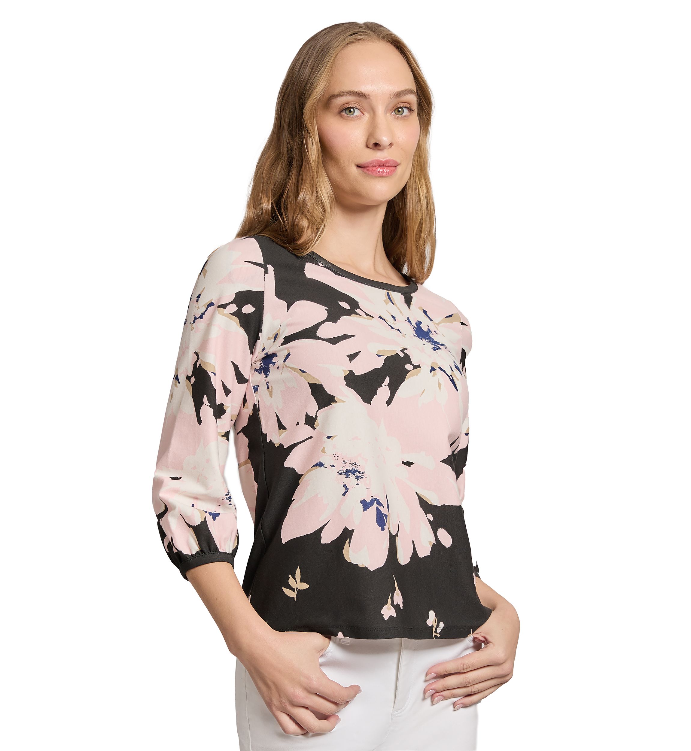 Petite 3/4 Puff Sleeve Printed Top