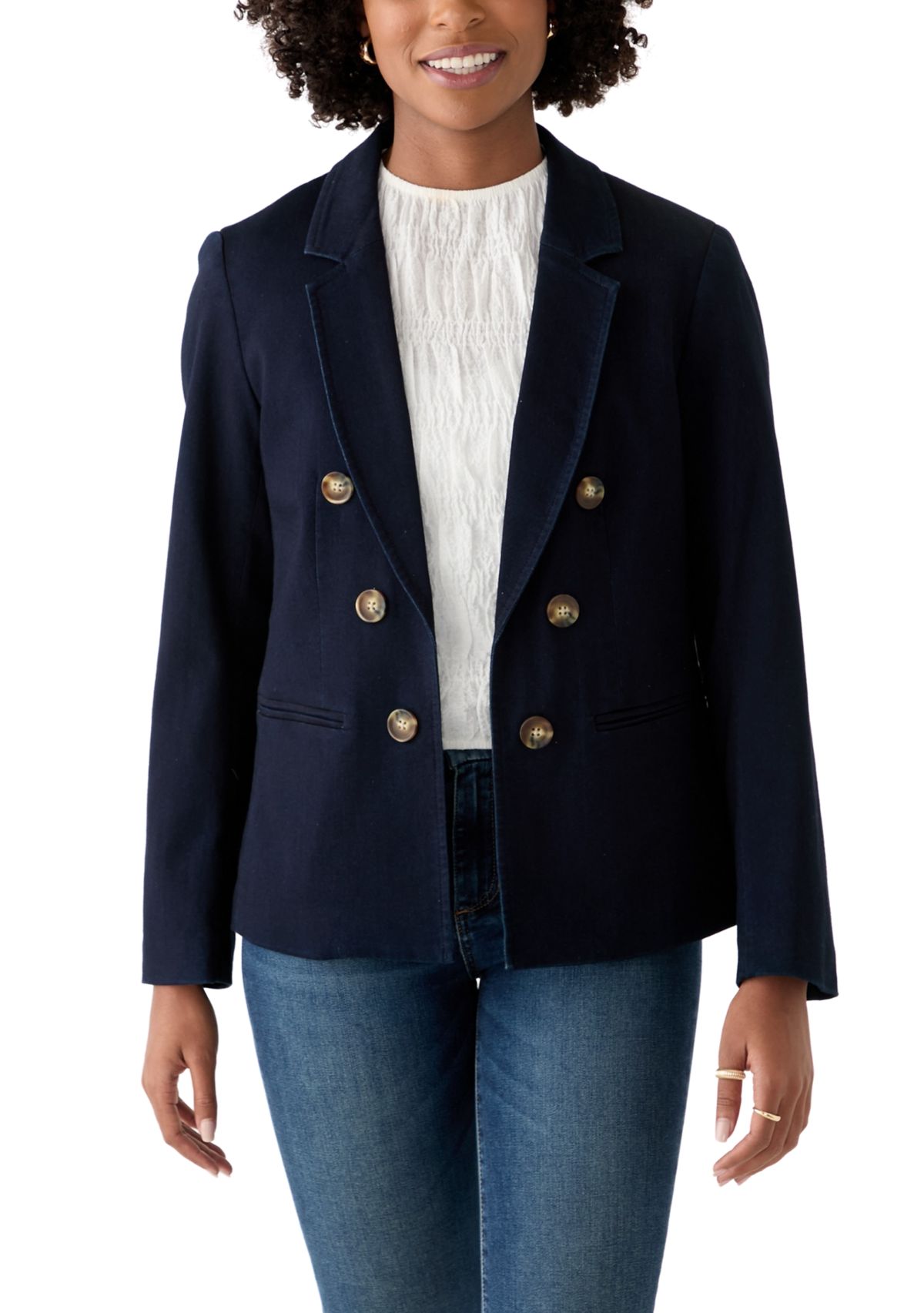Womens City Denim Faux Double Breasted Jacket