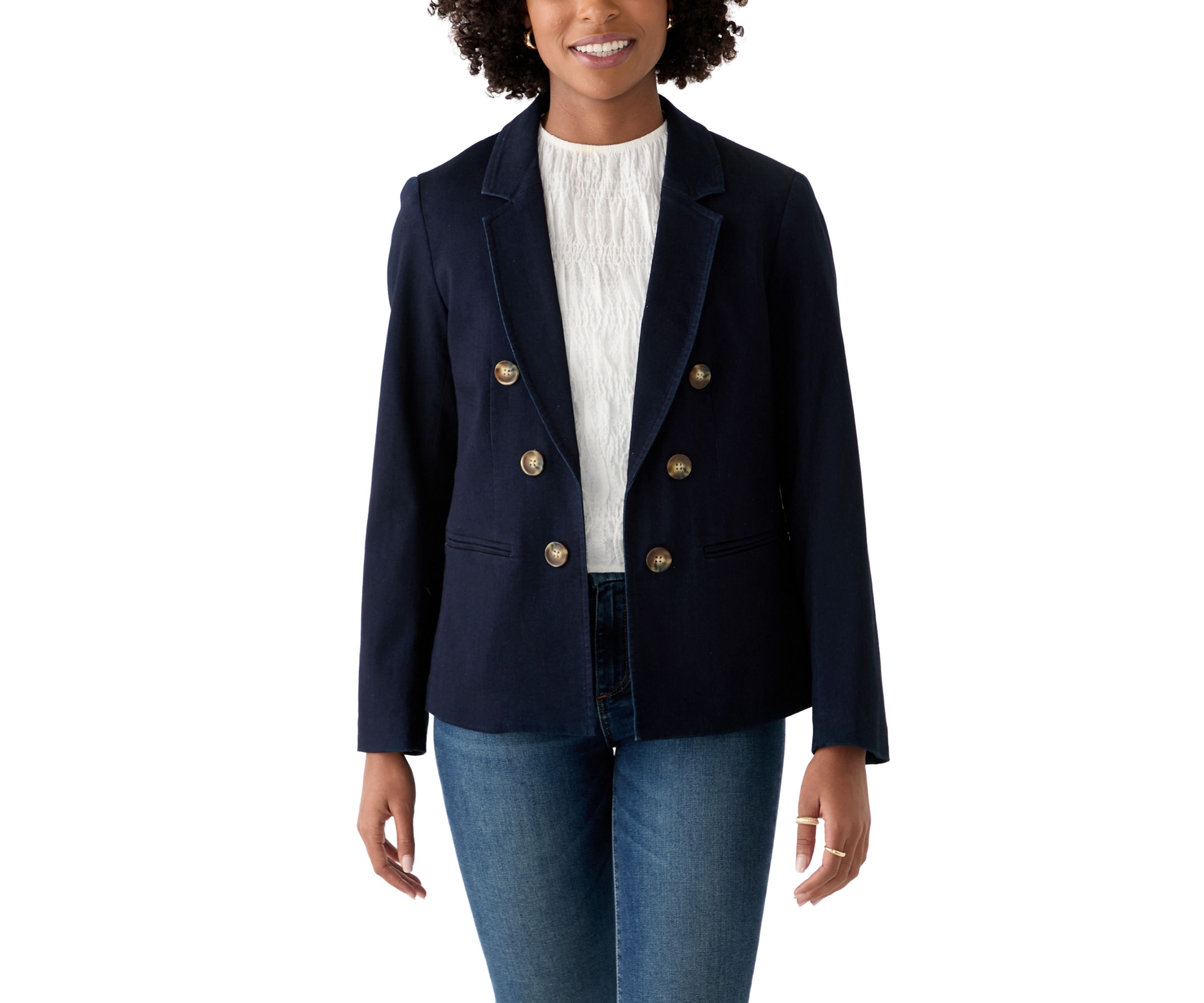 Womens City Denim Faux Double Breasted Jacket