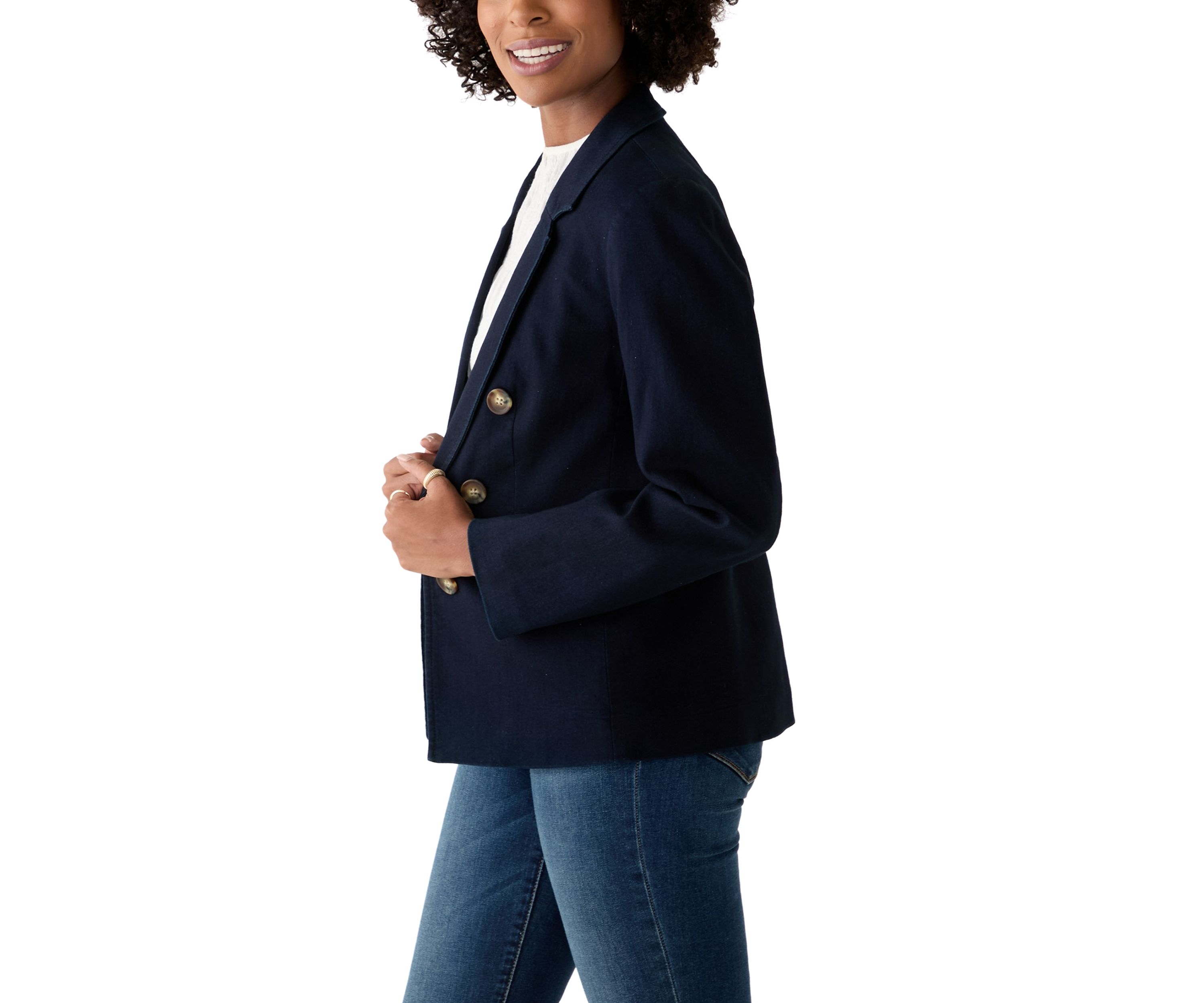 Womens City Denim Faux Double Breasted Jacket