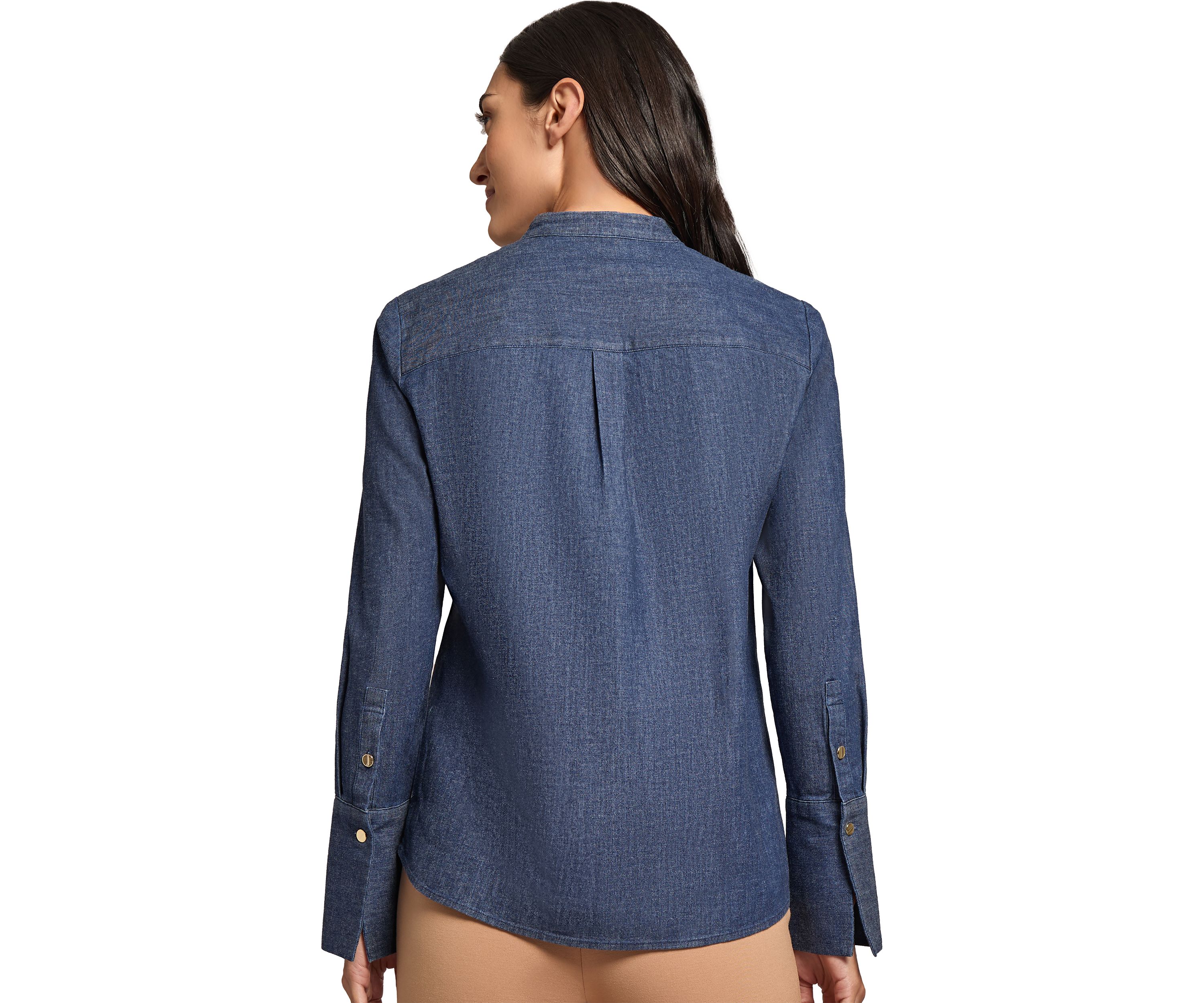 Womens Long Sleeve Y-Neck Button Down Blouse