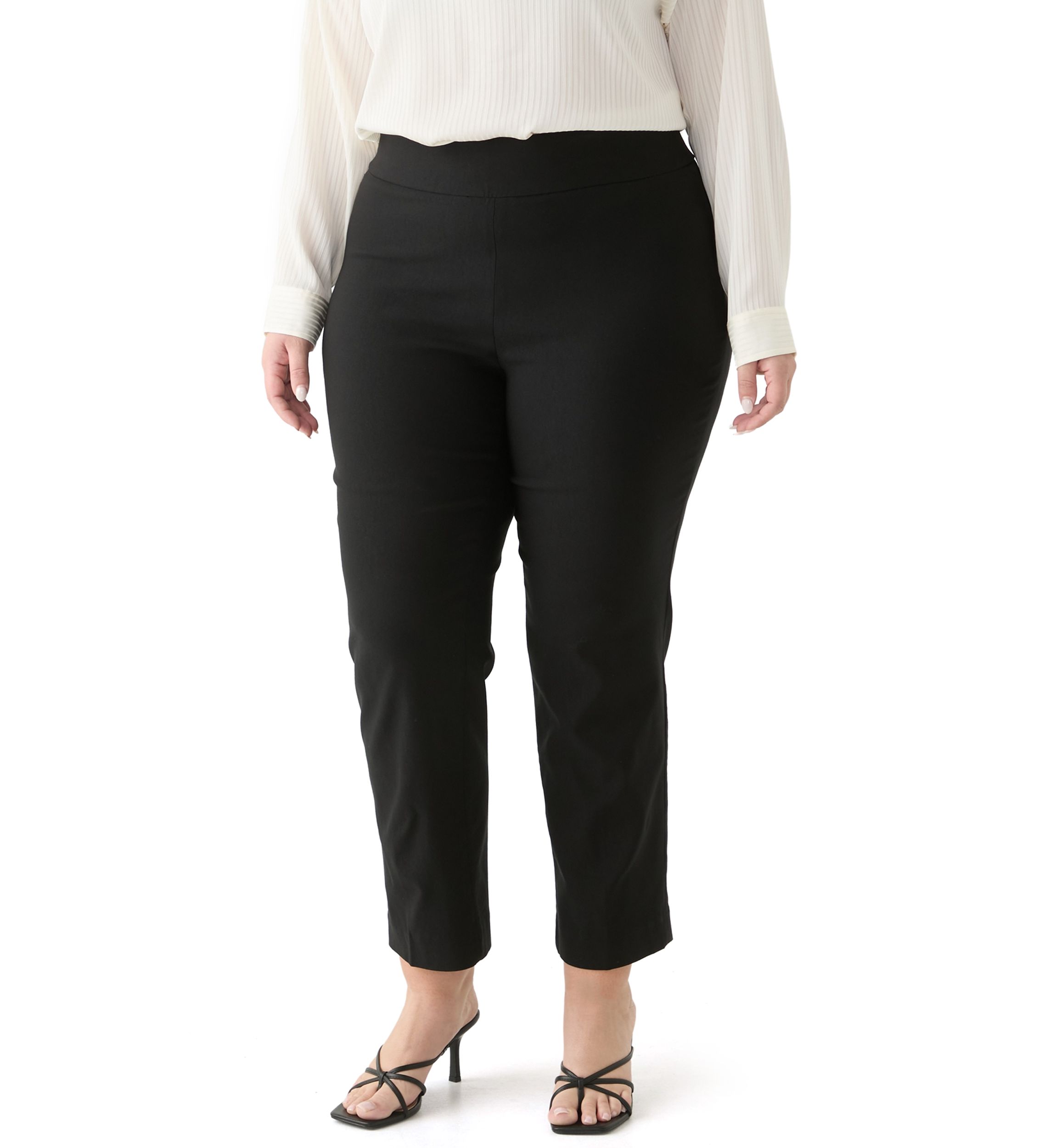 Plus Size Pull On Wide Waistband Straight Ankle Pants