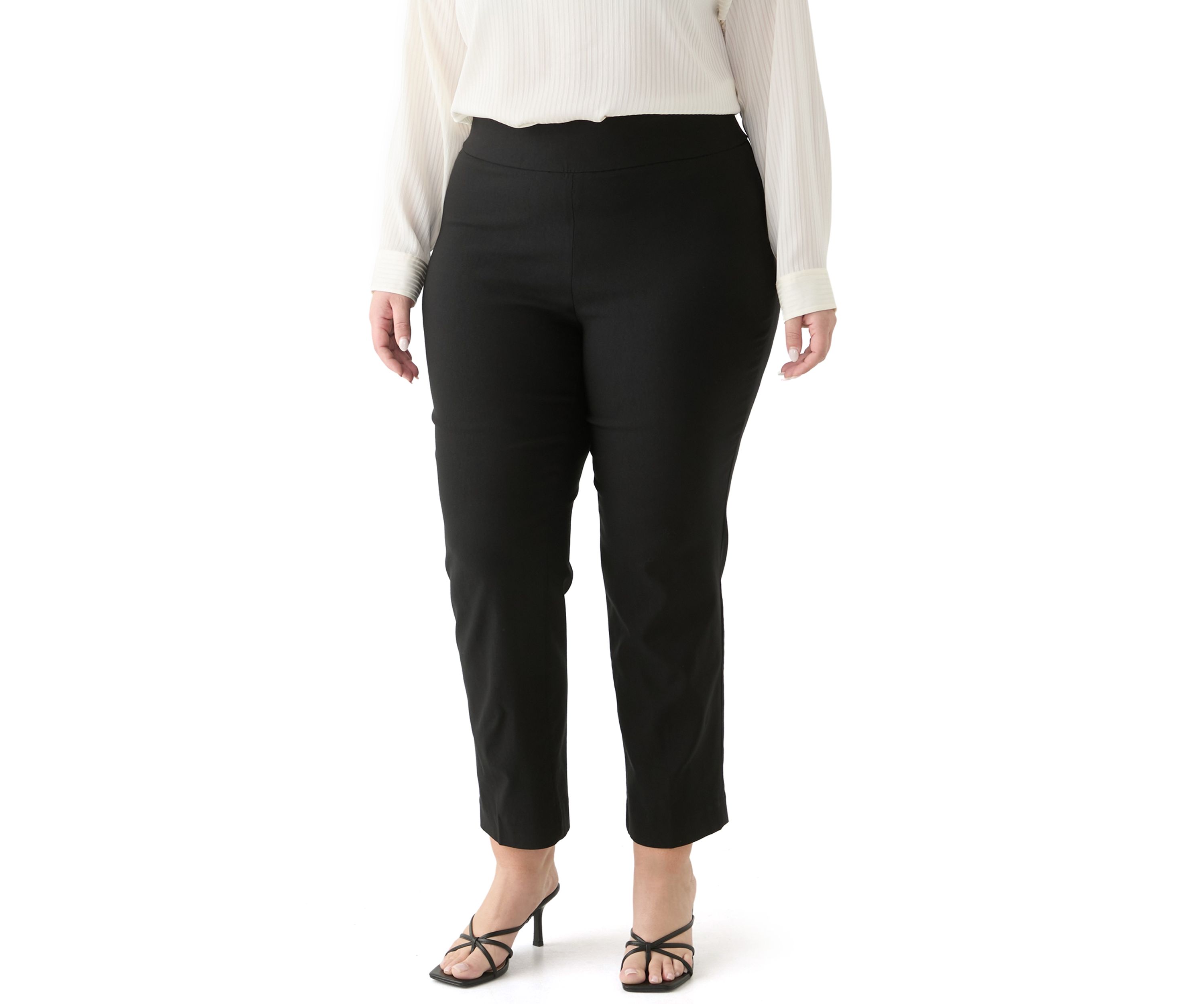 Plus Size Pull On Wide Waistband Straight Ankle Pants