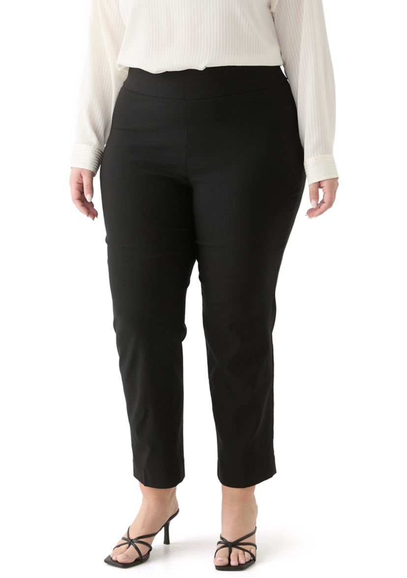 Plus Size Pull On Wide Waistband Straight Ankle Pants