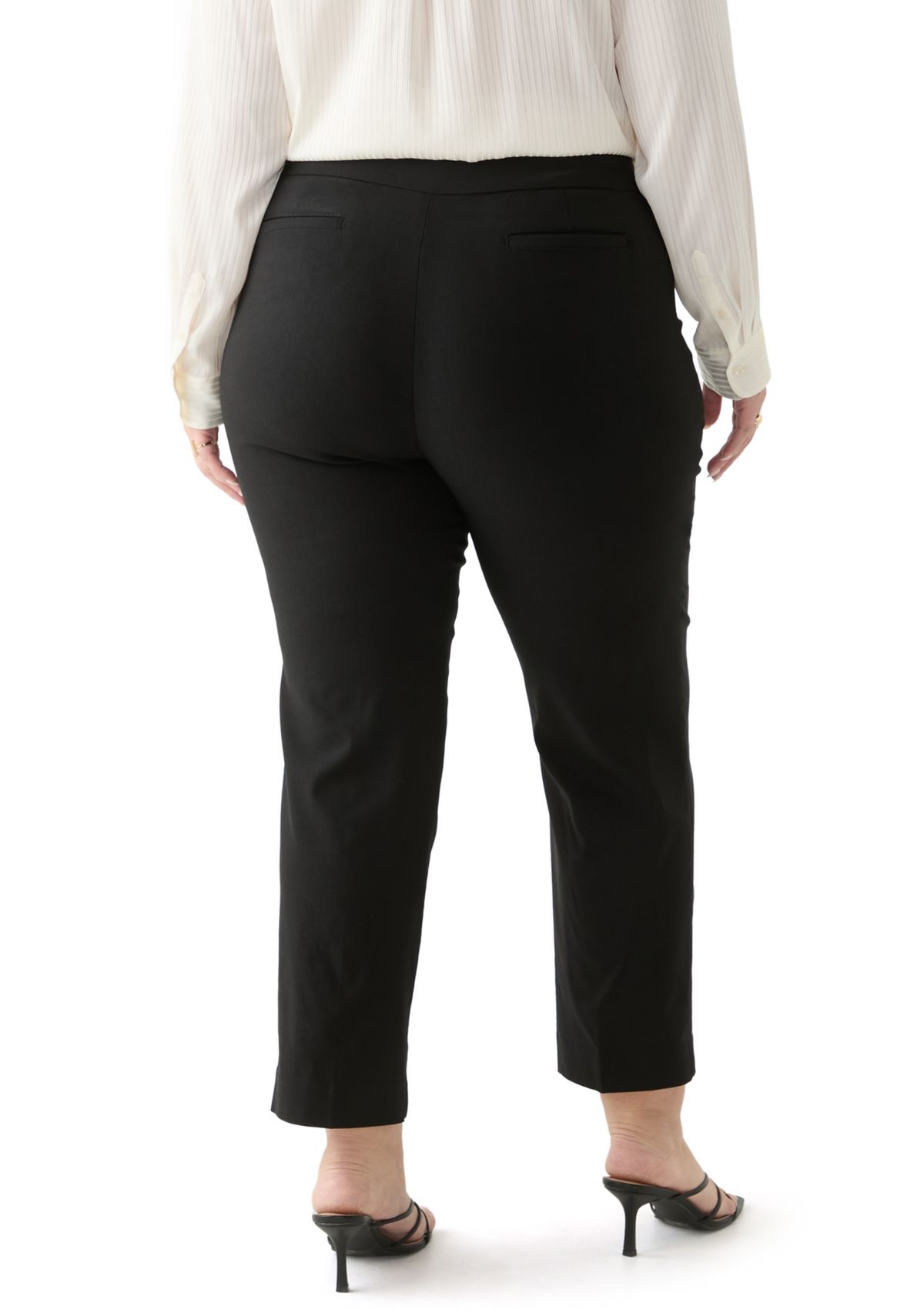 Plus Size Pull On Wide Waistband Straight Ankle Pants