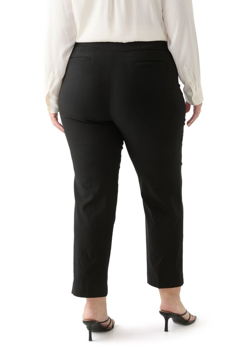 Plus Size Pull On Wide Waistband Straight Ankle Pants