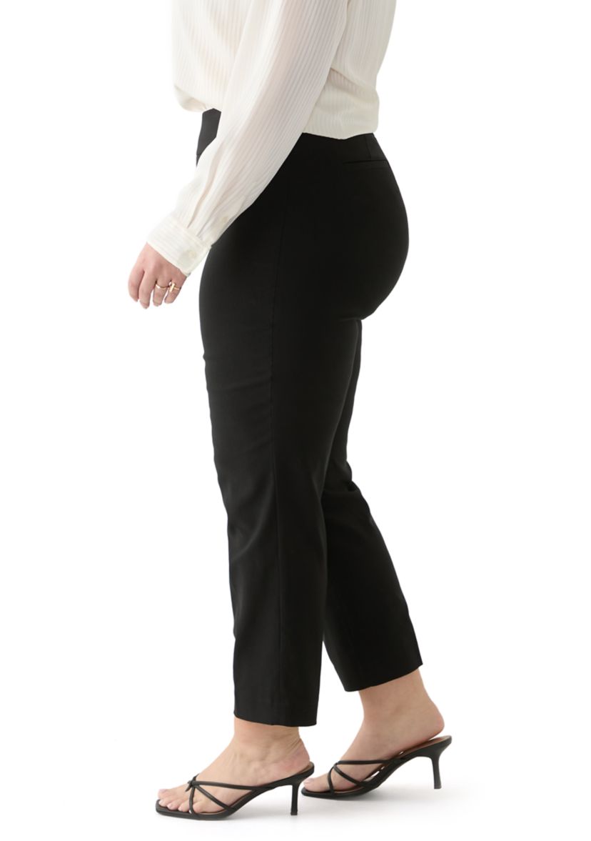 Plus Size Pull On Wide Waistband Straight Ankle Pants