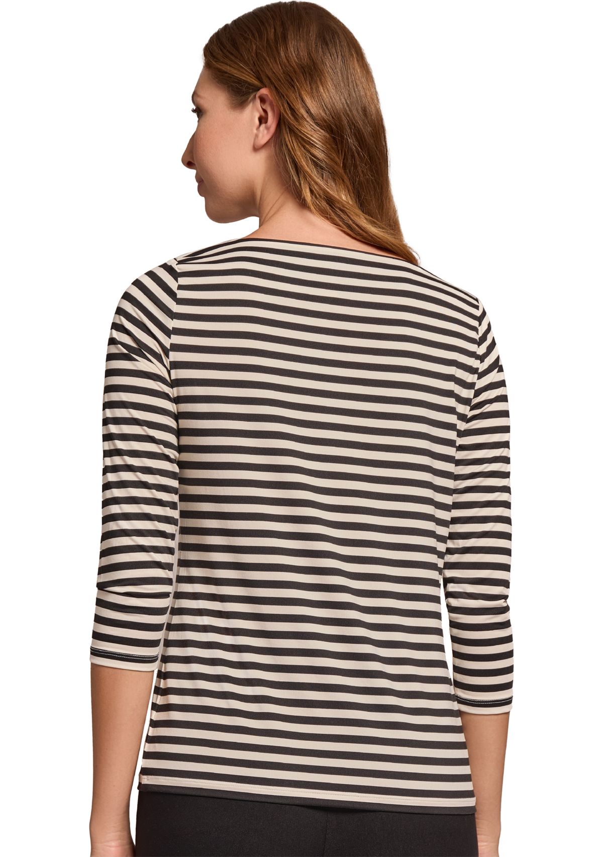 Womens Printed 3/4 Sleeve Boat Neck Button Shoulder Blouse 