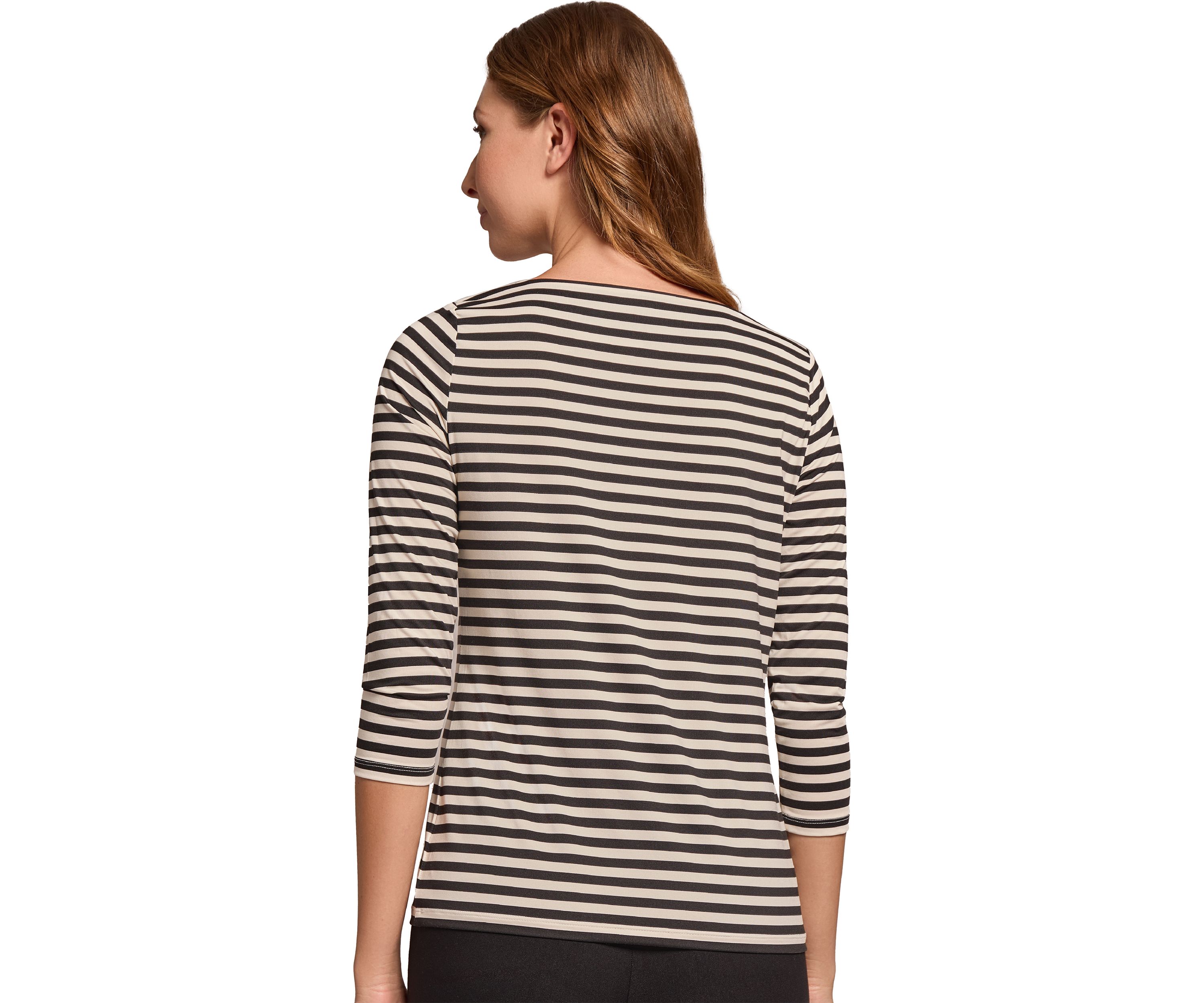 Womens Printed 3/4 Sleeve Boat Neck Button Shoulder Blouse 