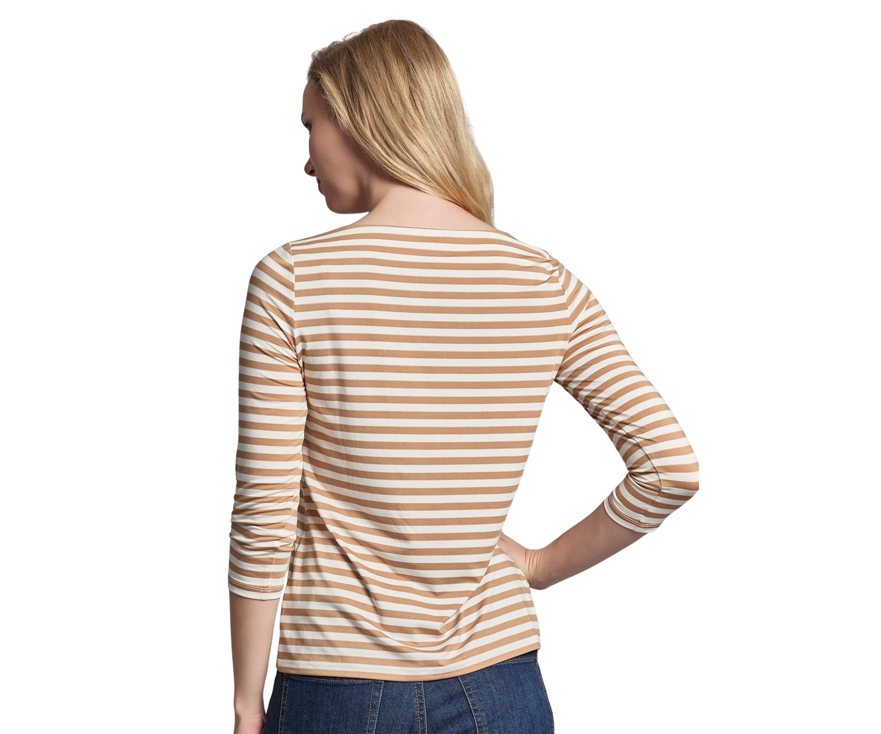 Petite Boat Neck Stripe Knit Top