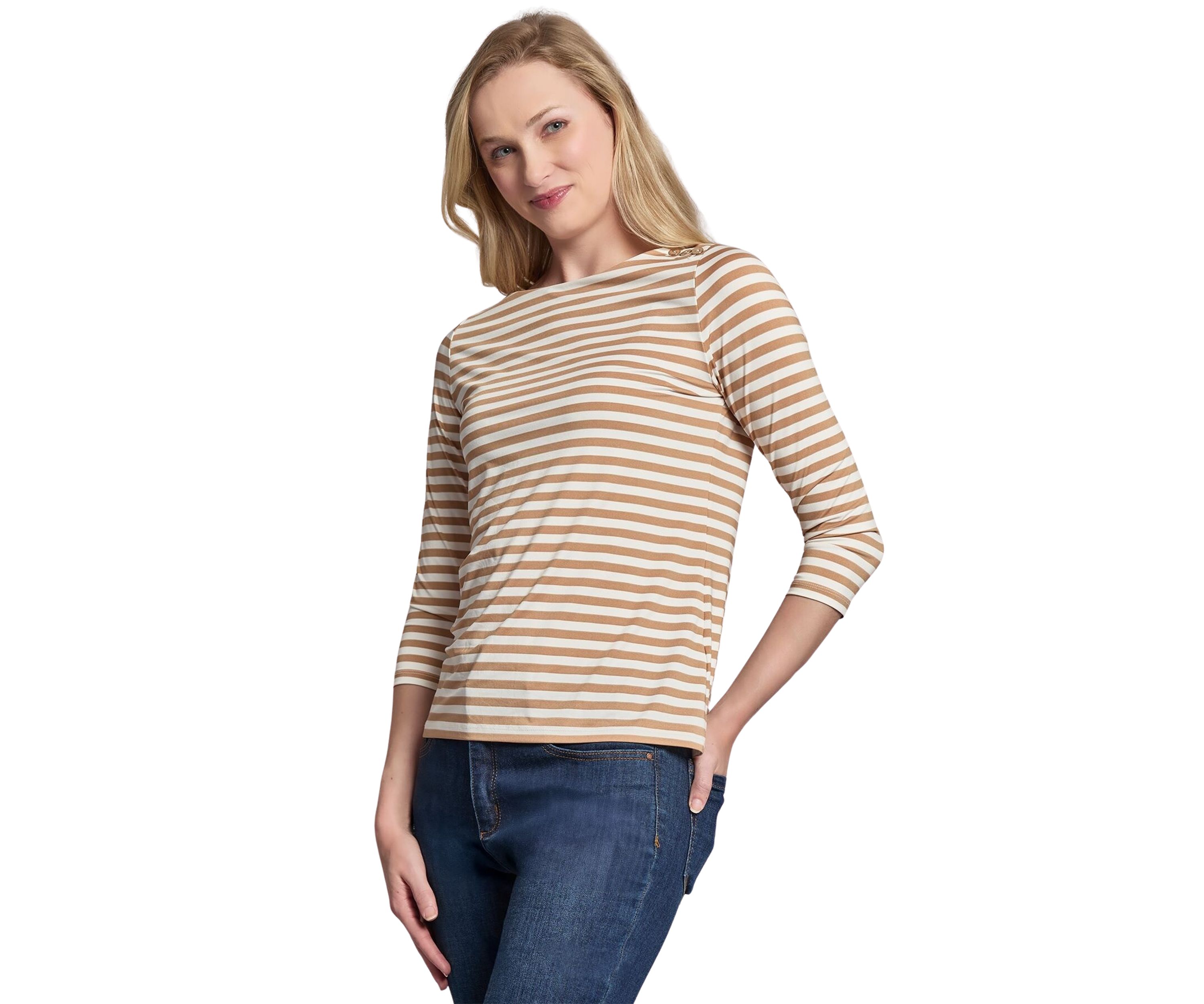 Petite Boat Neck Stripe Knit Top