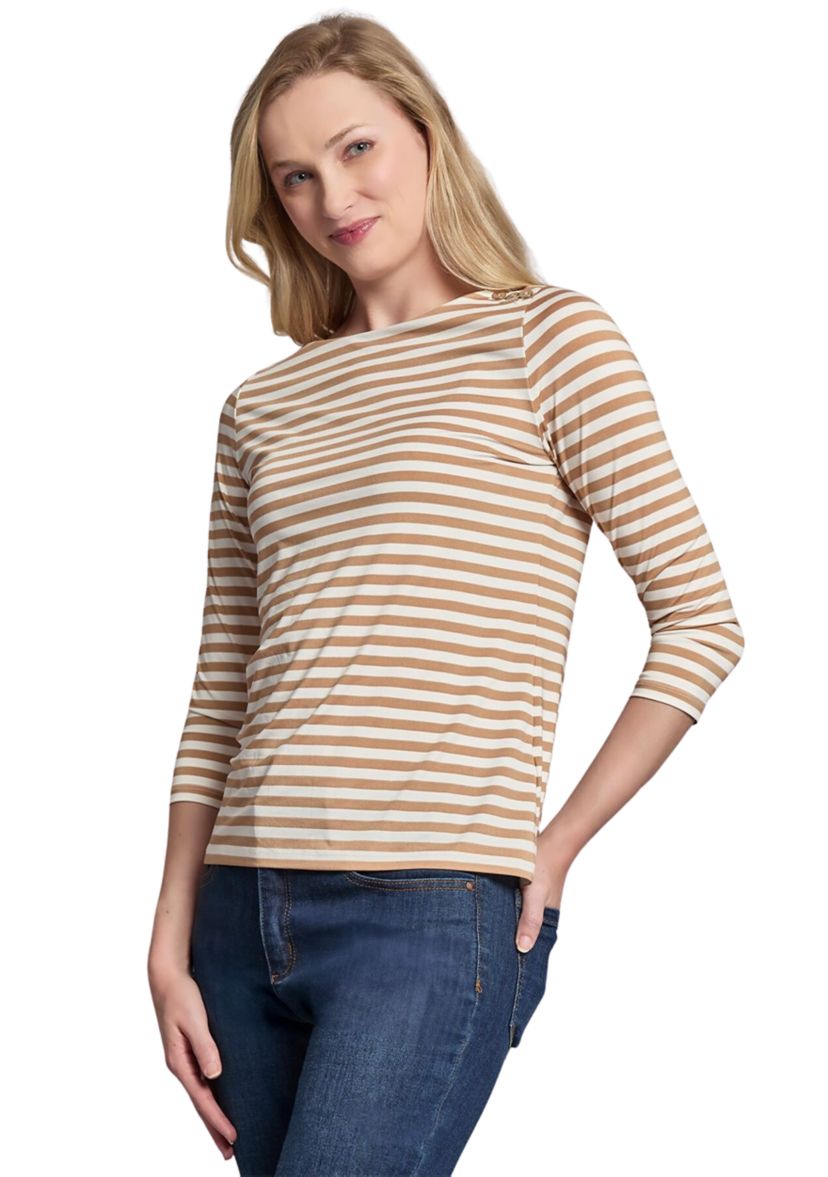 Petite Boat Neck Stripe Knit Top