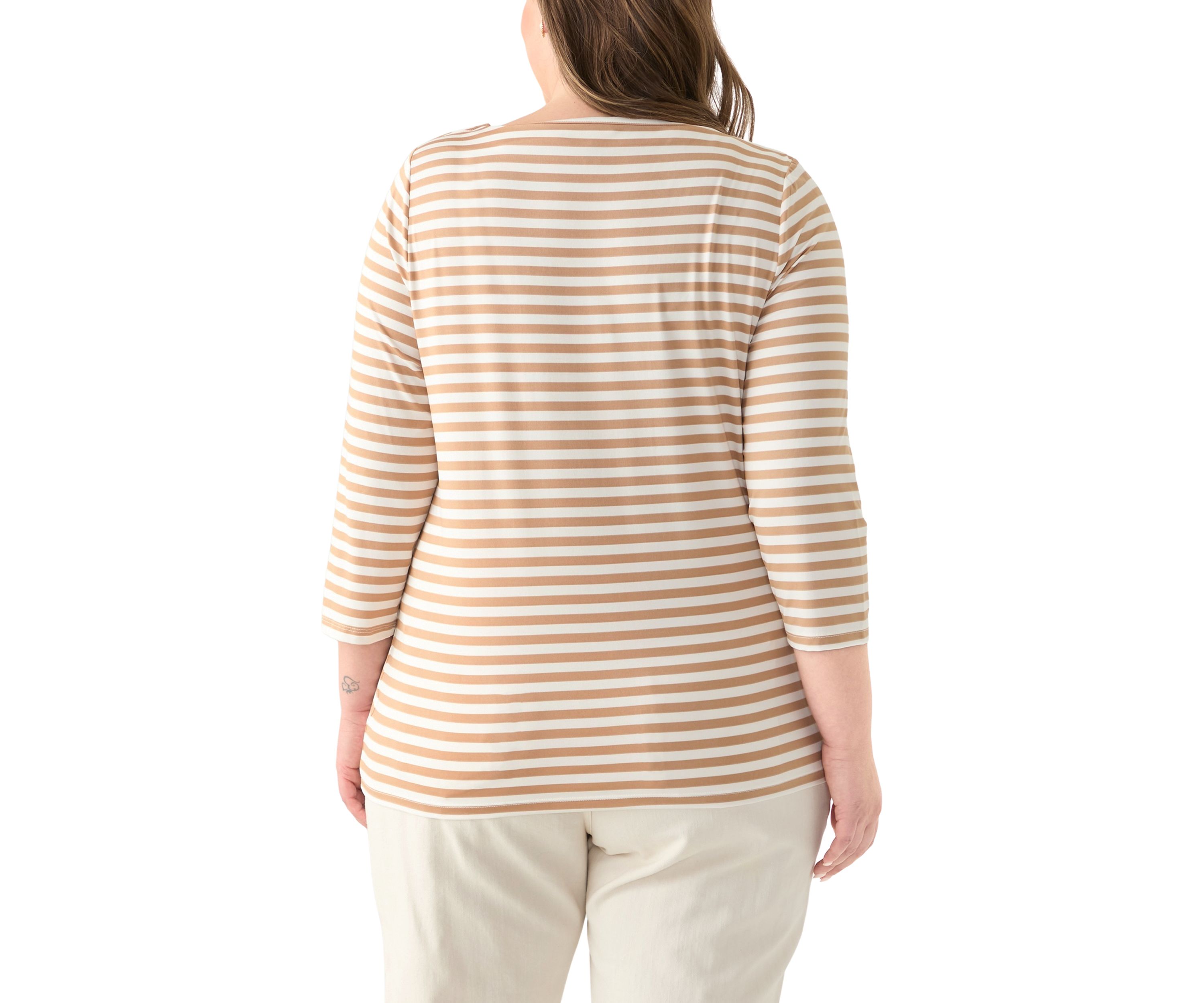 Plus Size 3/4 Sleeve Boat Neck with Button Shoulder Tunic Top