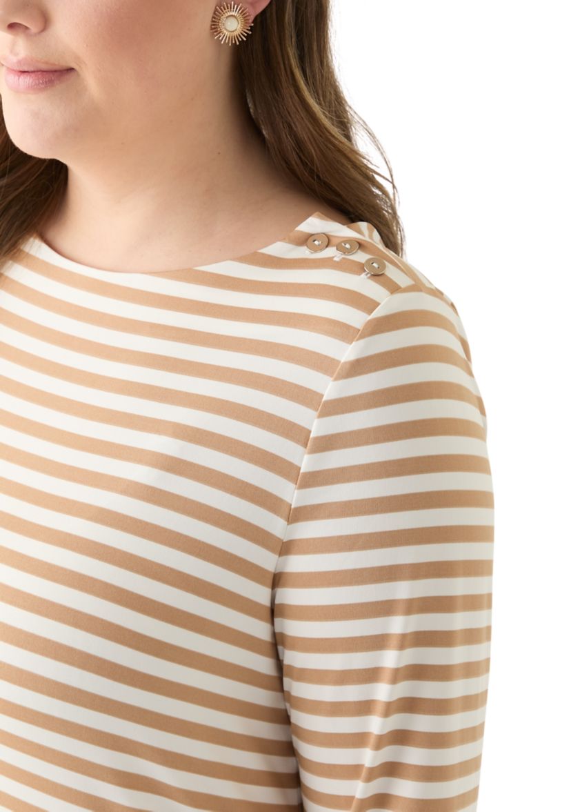 Plus Size 3/4 Sleeve Boat Neck with Button Shoulder Tunic Top