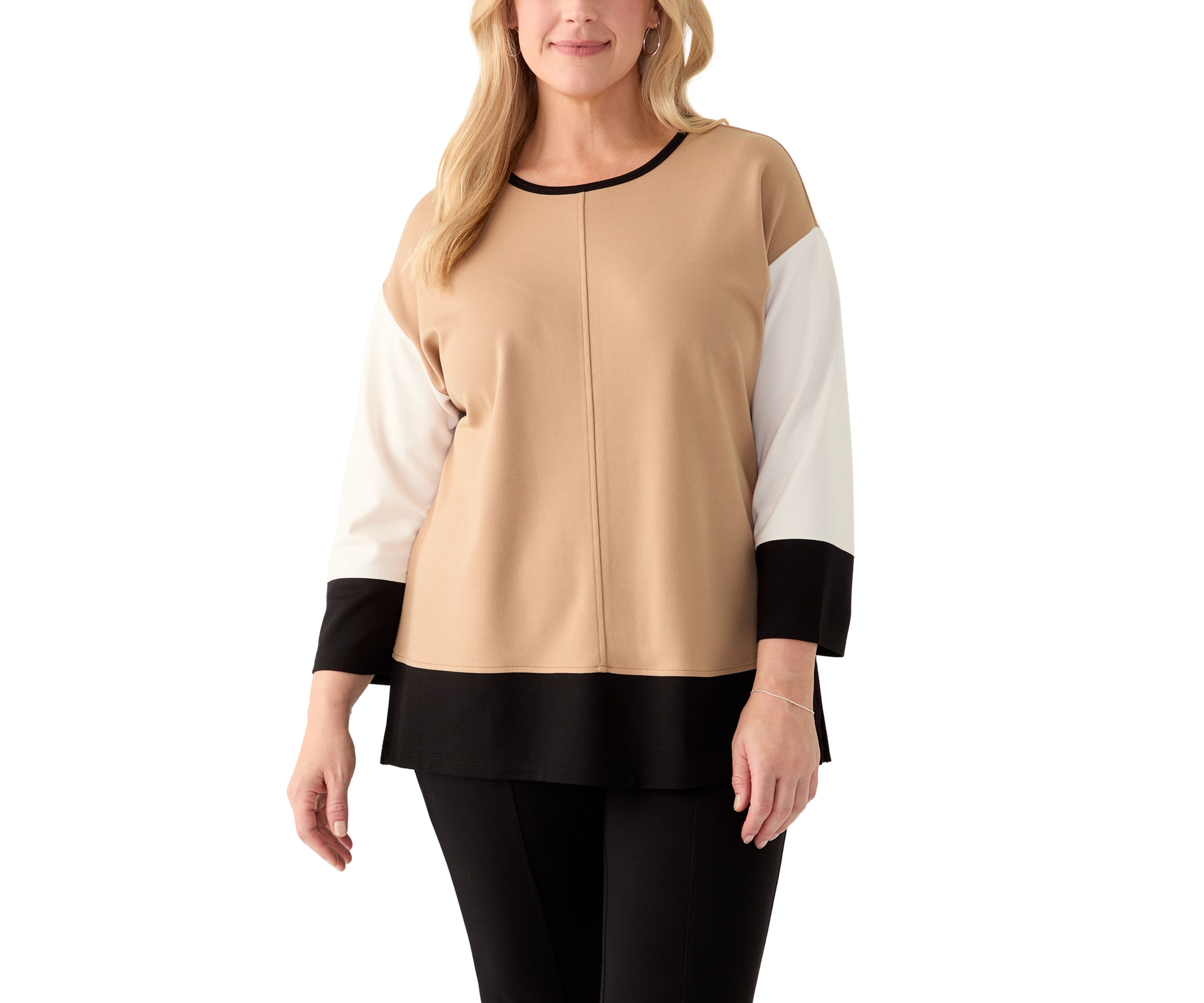 Plus Size Serenity Knit Color Blocked 3/4 Sleeve Tunic Top
