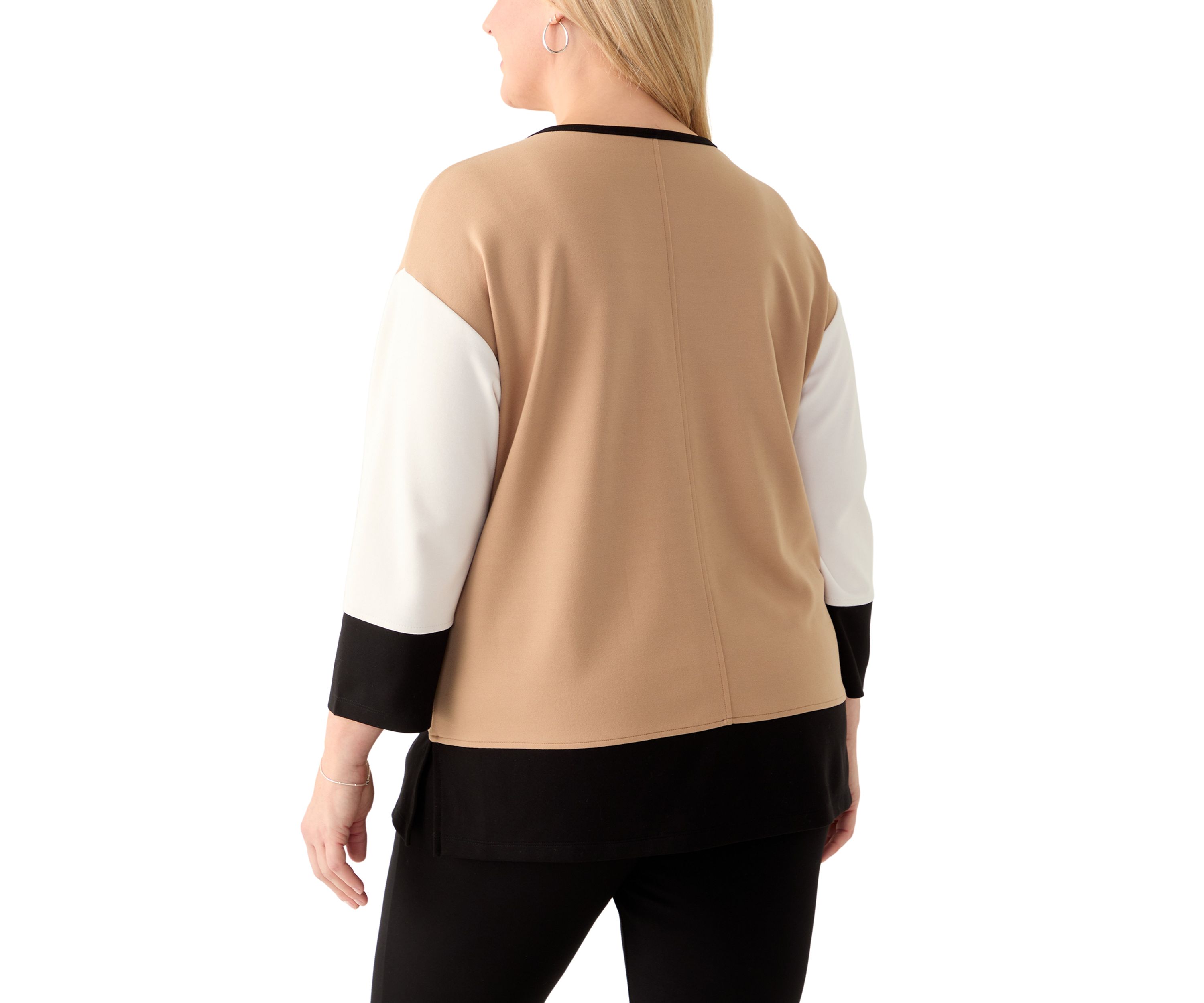 Plus Size Serenity Knit Color Blocked 3/4 Sleeve Tunic Top