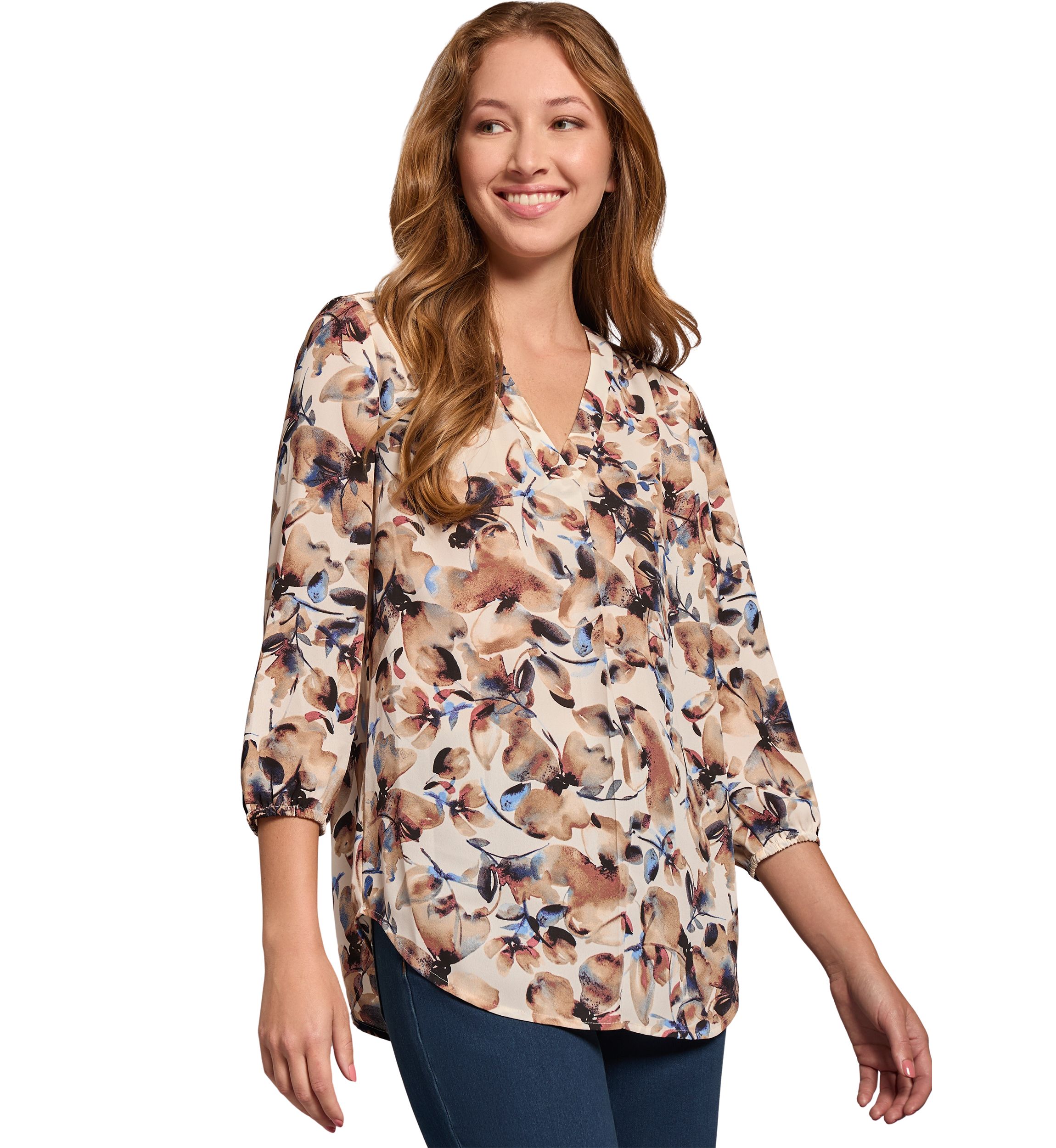 Womens 3/4 Sleeve V-Neck Tunic 