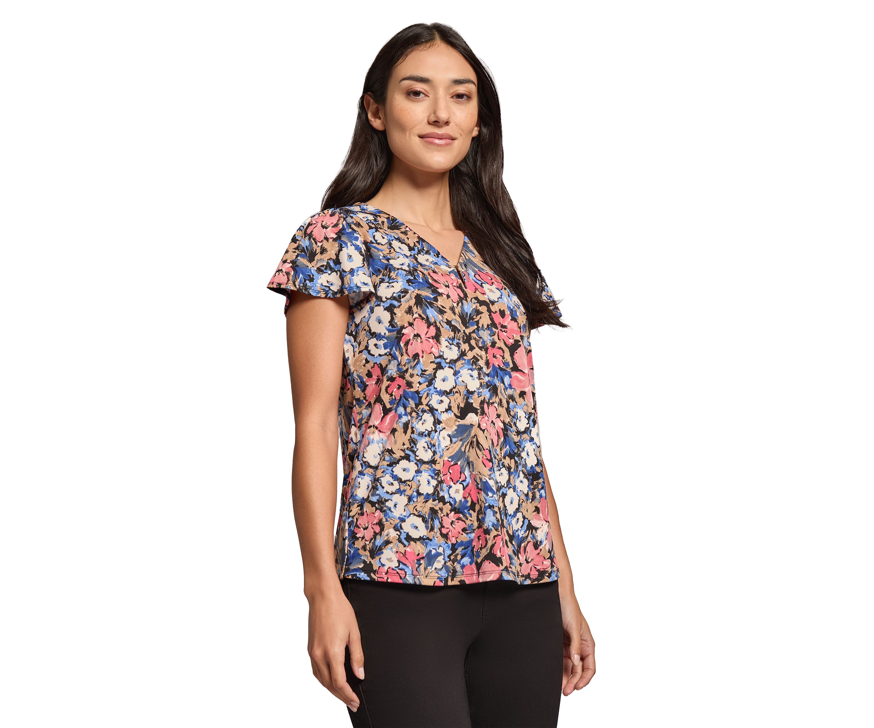 Petite Printed Moss Crepe V-Neck Top