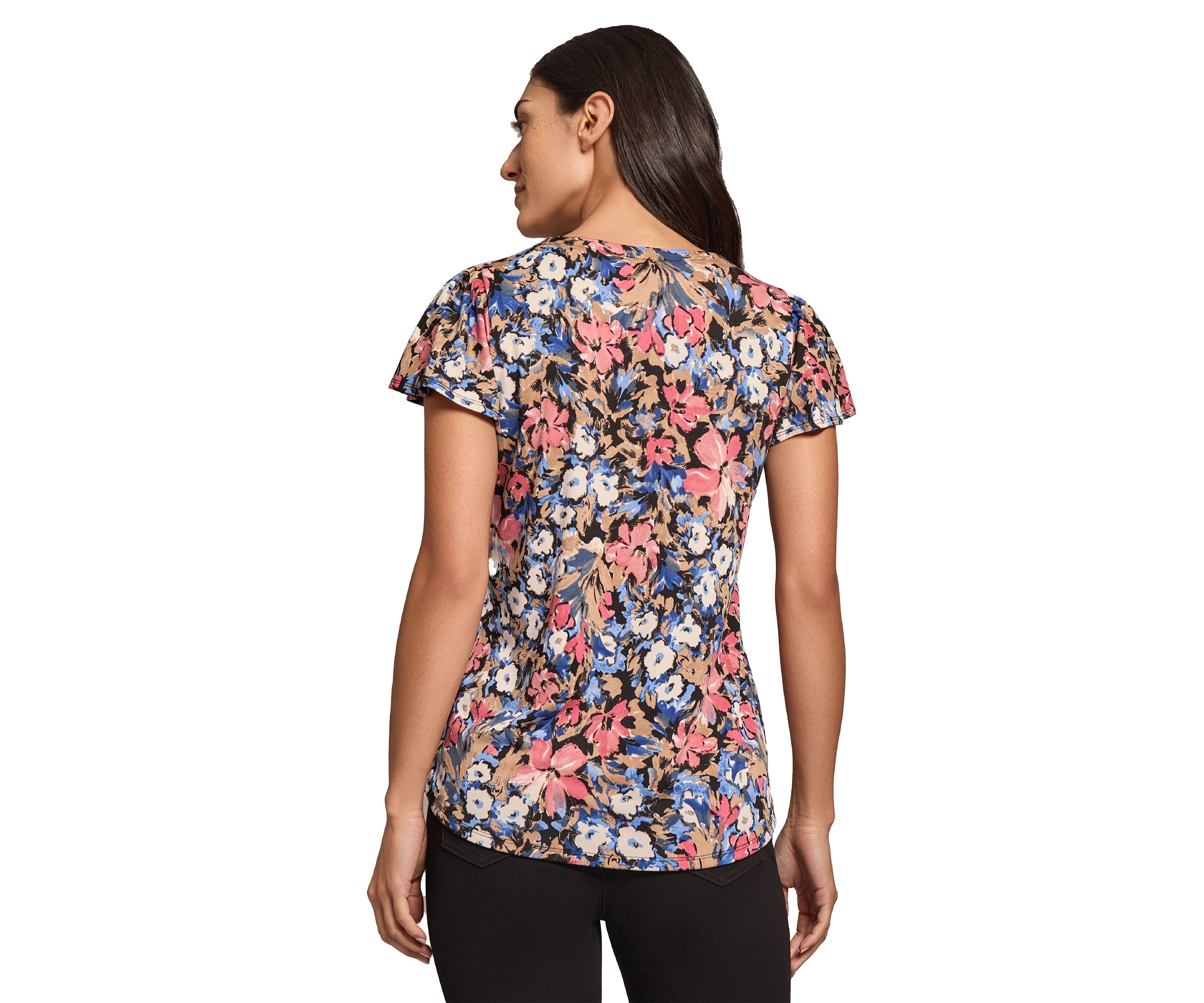 Petite Printed Moss Crepe V-Neck Top