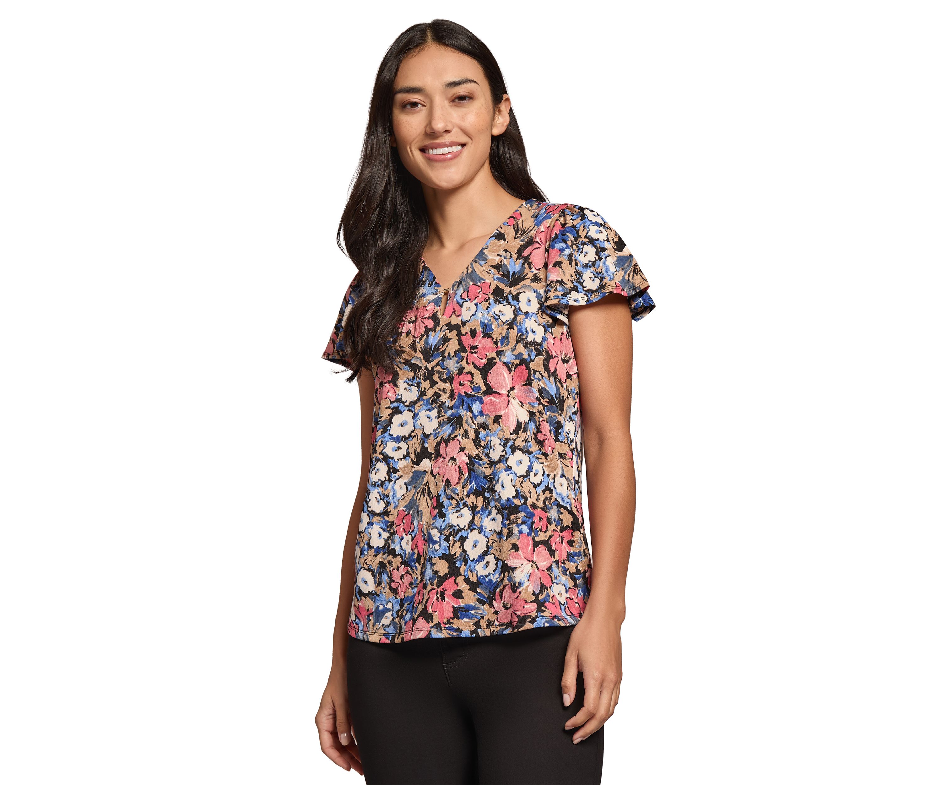 Petite Printed Moss Crepe V-Neck Top