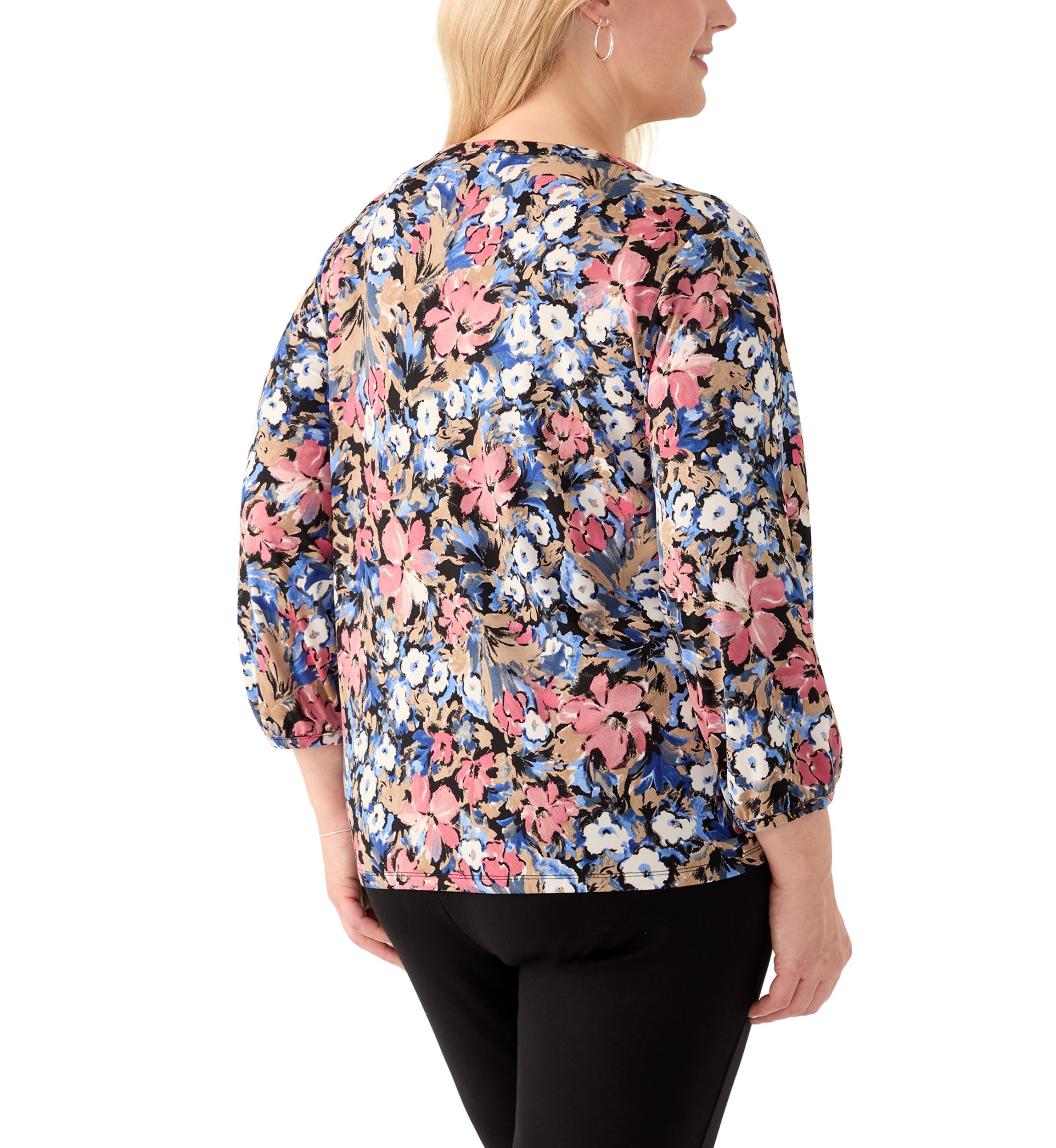 Plus Size 3/4 Puff Sleeve Crew Neck Crepe Top