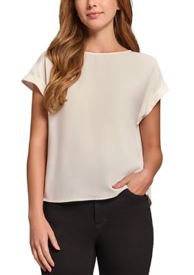 JONES NEW YORK Women's Short Sleeve Button Detail Blouse, White, XL